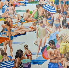 Bliss Beach - pintura figurativa original - obra de arte contemporánea en acuarela