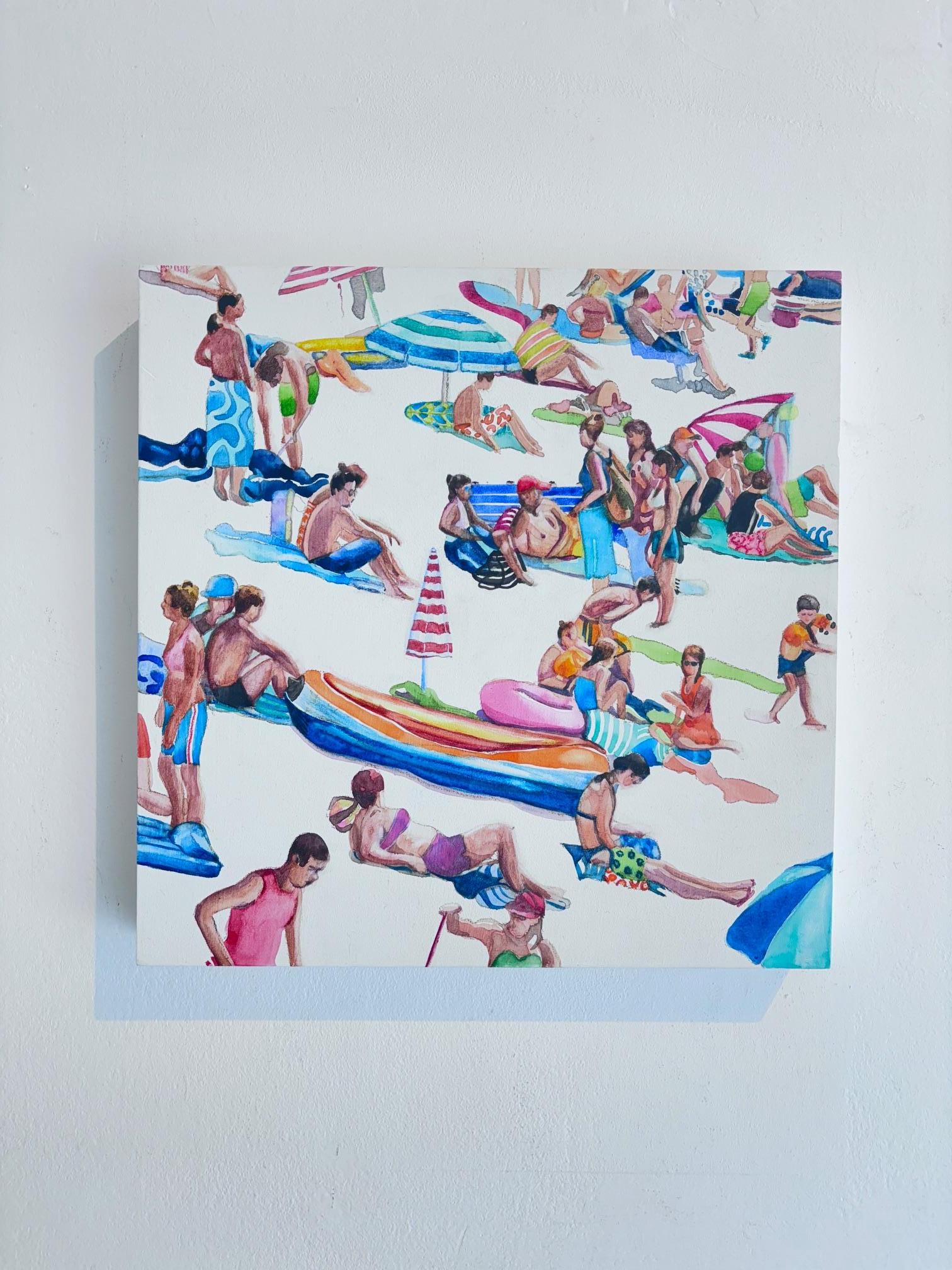 Bateau gonflable Plage - peinture figurative originale- aquarelle contemporaine - Painting de Annabelle Shelton
