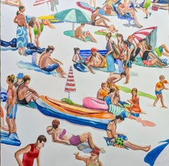 Barco Hinchable Playa -pintura figurativa original-arte contemporáneo en acuarela