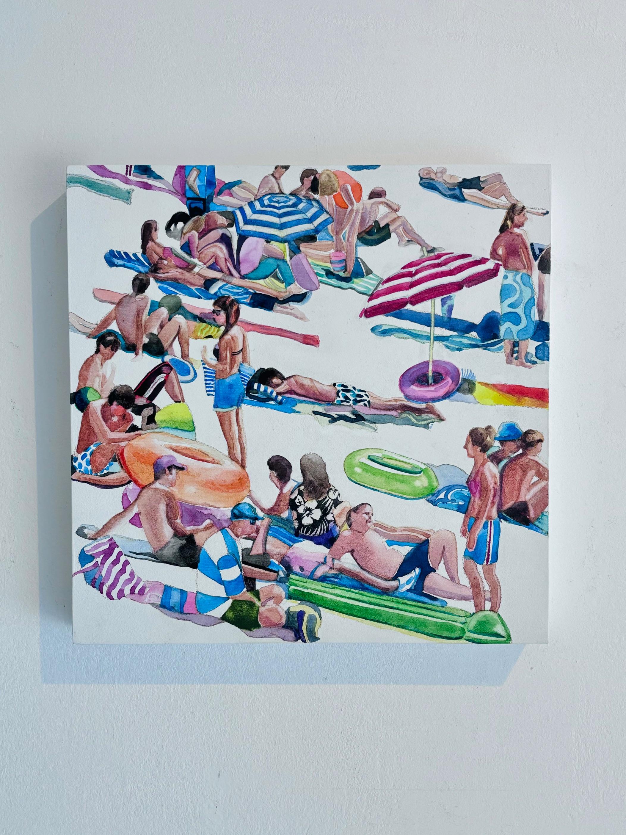 Neon Beach - peinture figurative originale - œuvre d'art contemporain à l'aquarelle - Painting de Annabelle Shelton