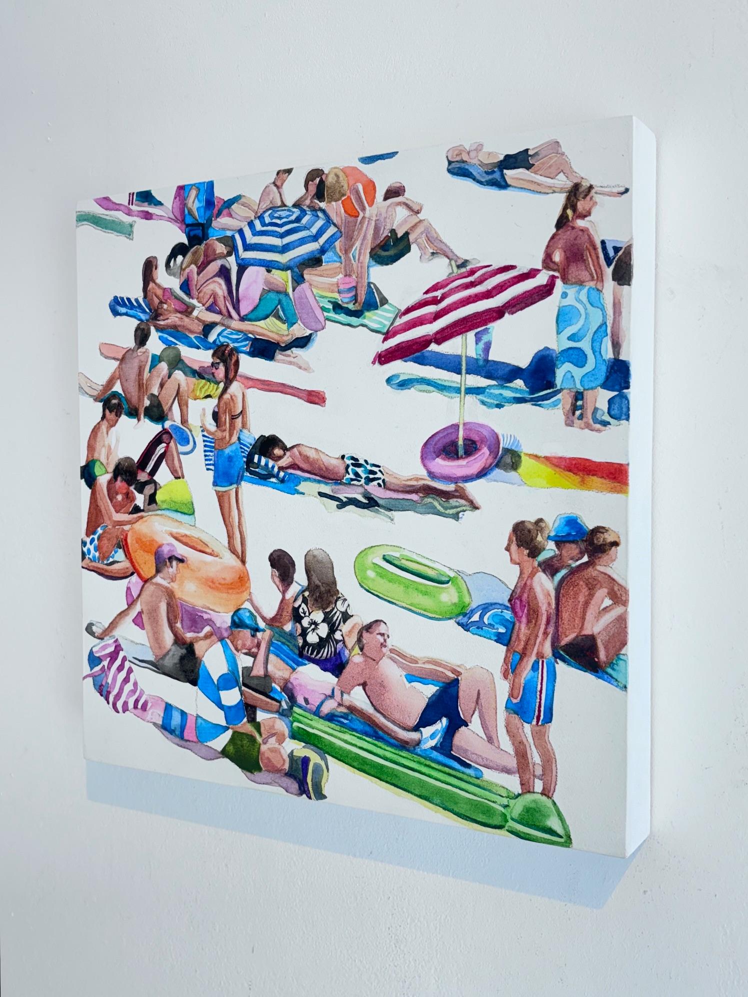 Neon Beach - peinture figurative originale - œuvre d'art contemporain à l'aquarelle - Impressionnisme abstrait Painting par Annabelle Shelton