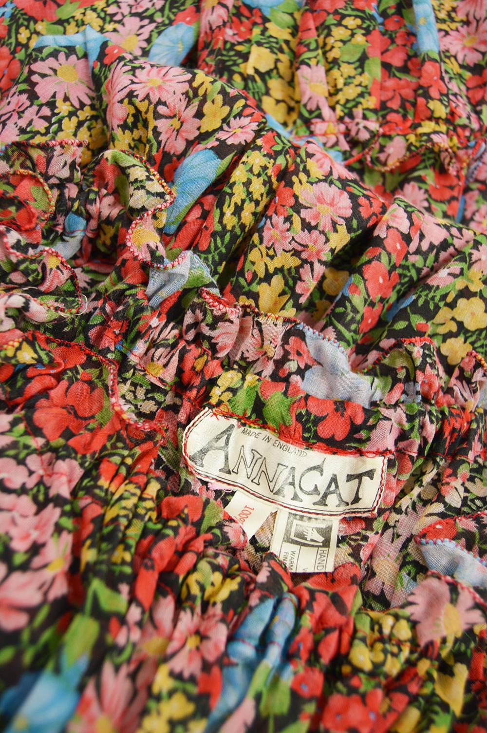 Annacat 1970s Vintage Floral Printed Bohemian Cotton Voile Boho Maxi Dress For Sale 6