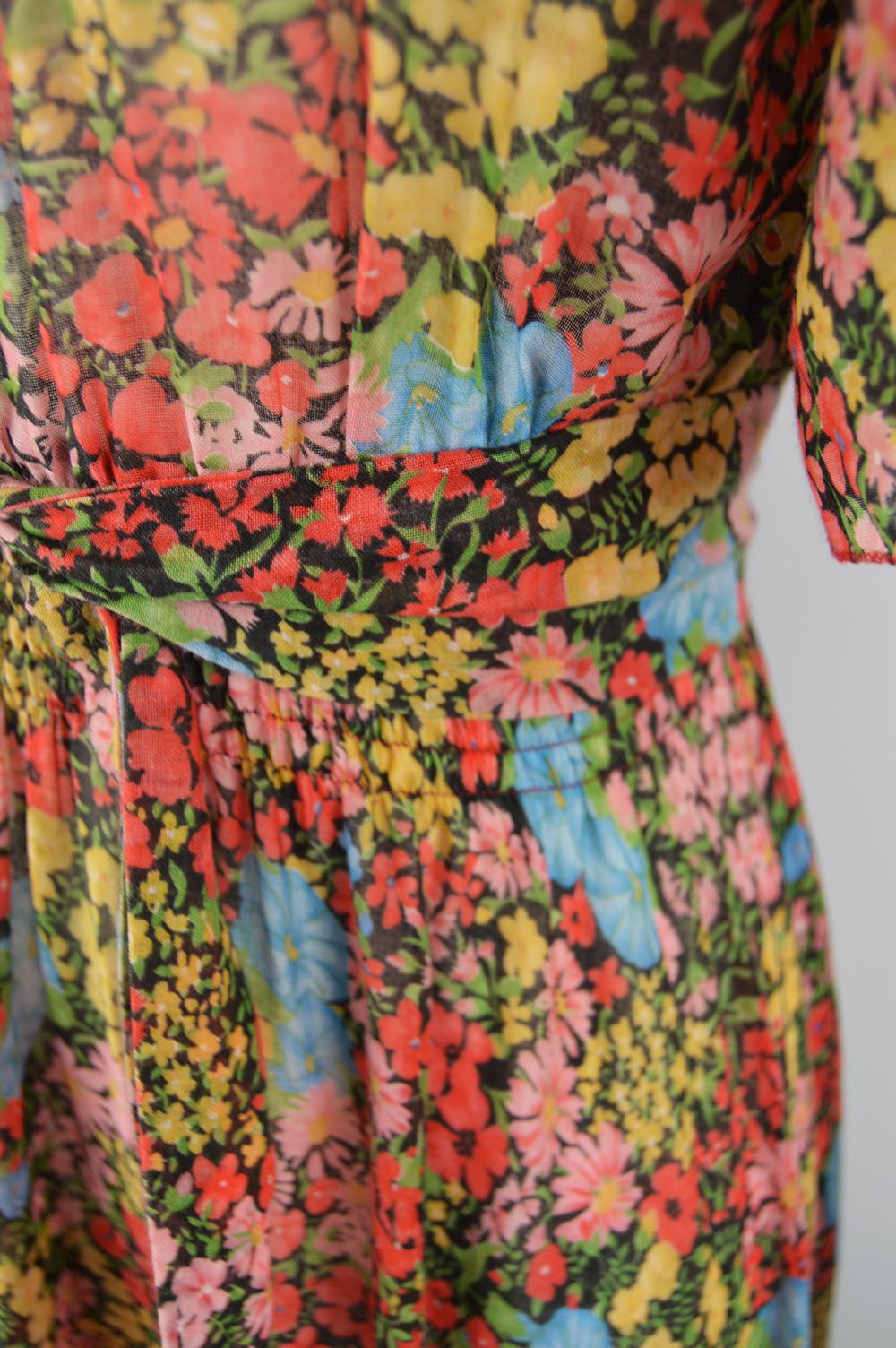 Annacat 1970s Vintage Floral Printed Bohemian Cotton Voile Boho Maxi Dress For Sale 1