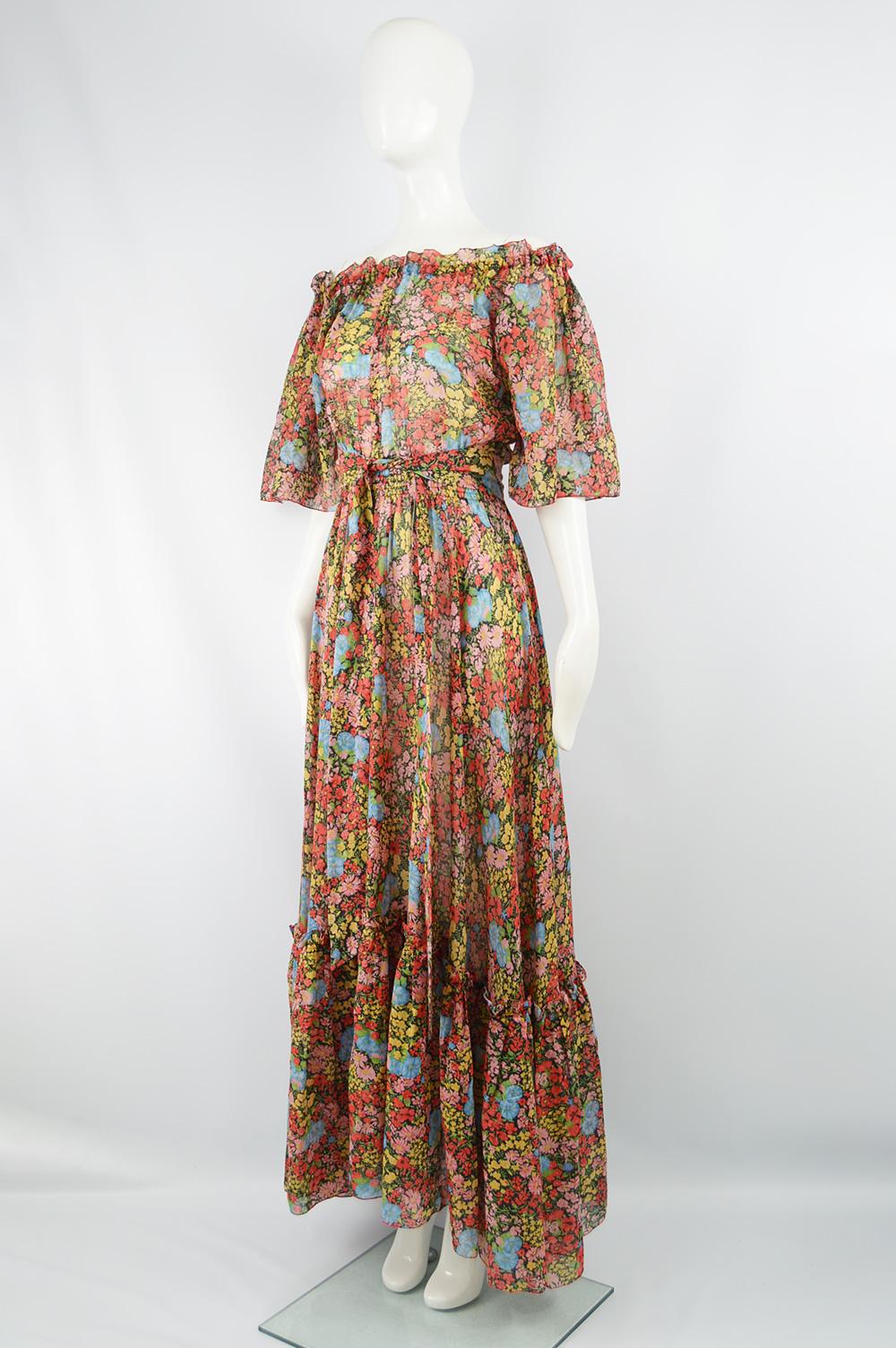 Annacat 1970s Vintage Floral Printed Bohemian Cotton Voile Boho Maxi Dress For Sale 2