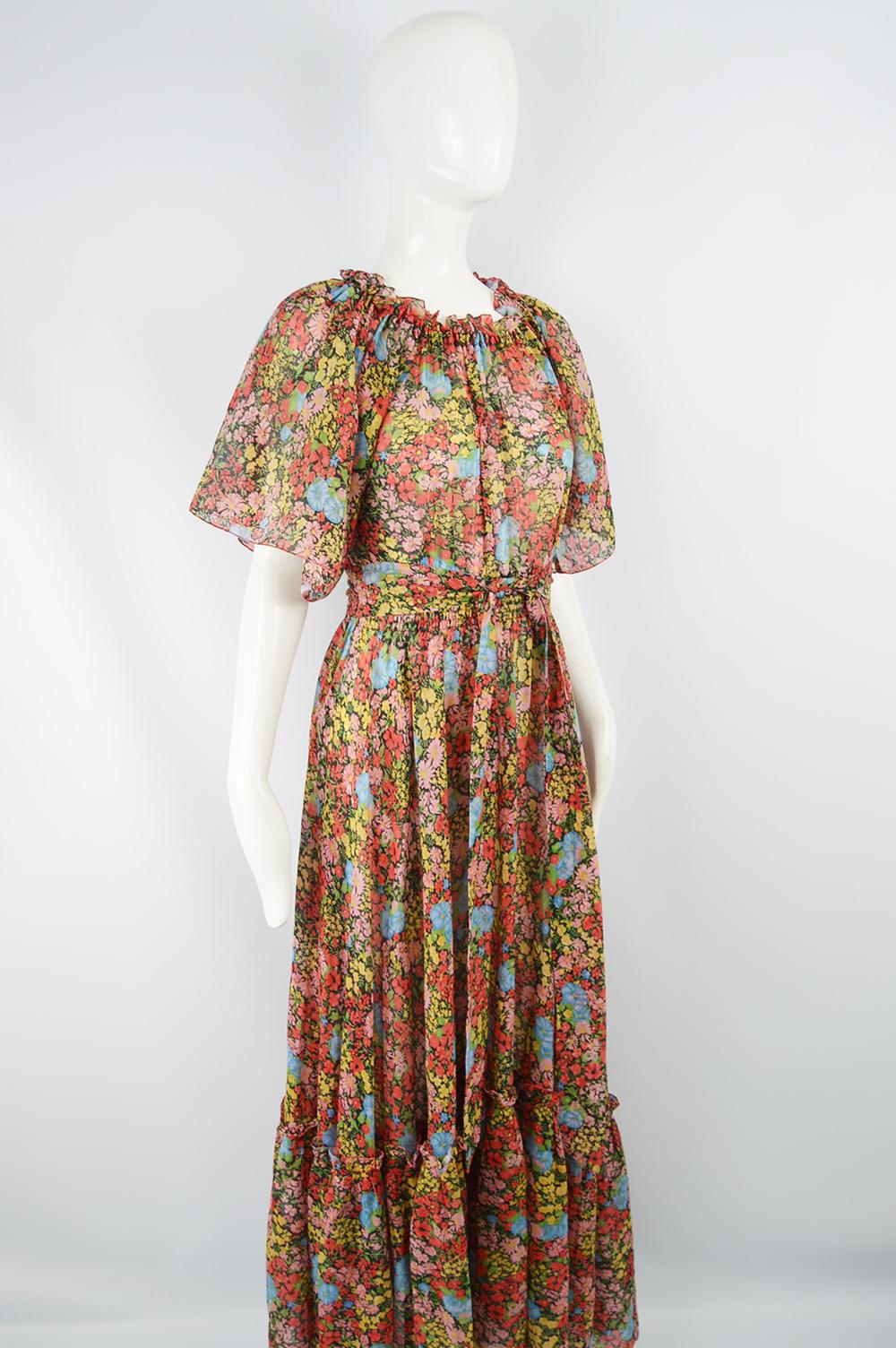 Annacat 1970s Vintage Floral Printed Bohemian Cotton Voile Boho Maxi Dress For Sale 3