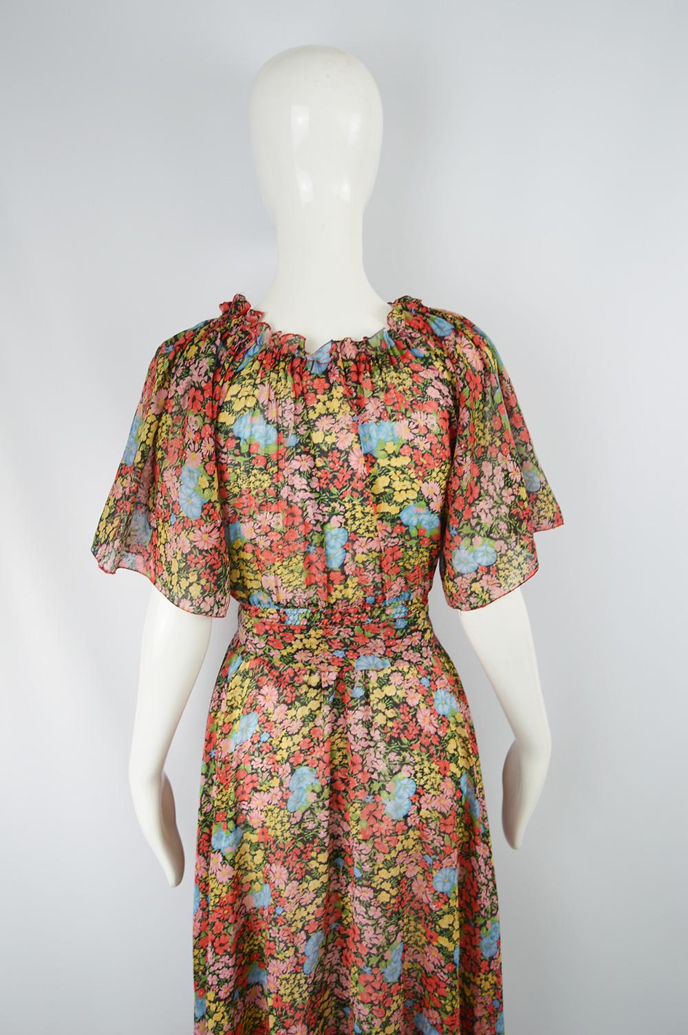 Annacat 1970s Vintage Floral Printed Bohemian Cotton Voile Boho Maxi Dress For Sale 4