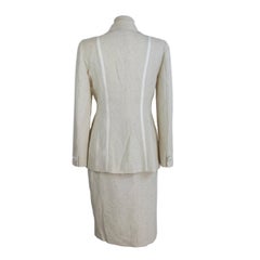 Annalisa Ferro Set Dress Wool and Cotton White Silver Italian Skirt Suit, 1980s