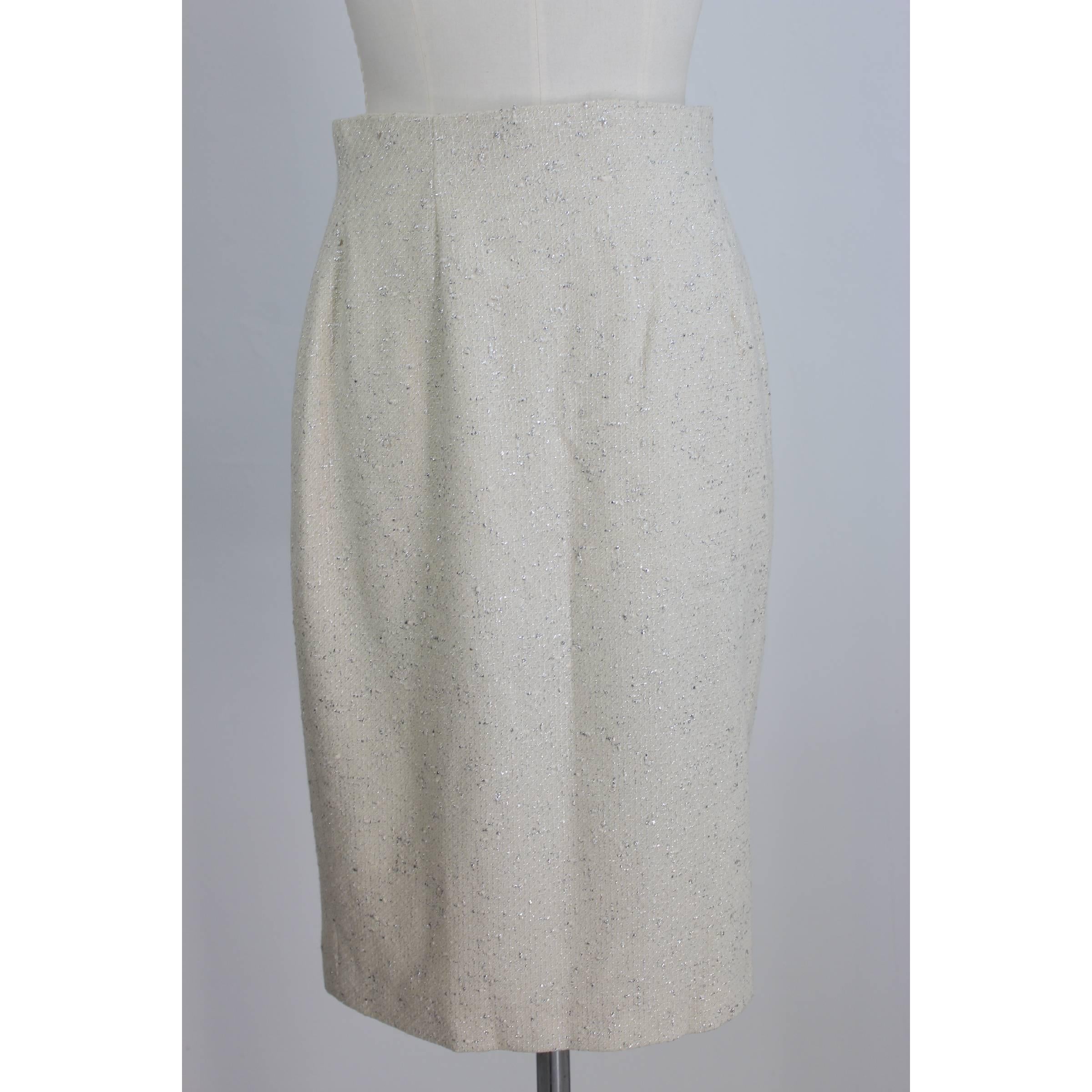 Annalisa Ferro Set Dress Wool and Cotton White Silver Italian Skirt Suit, 1980s For Sale 2