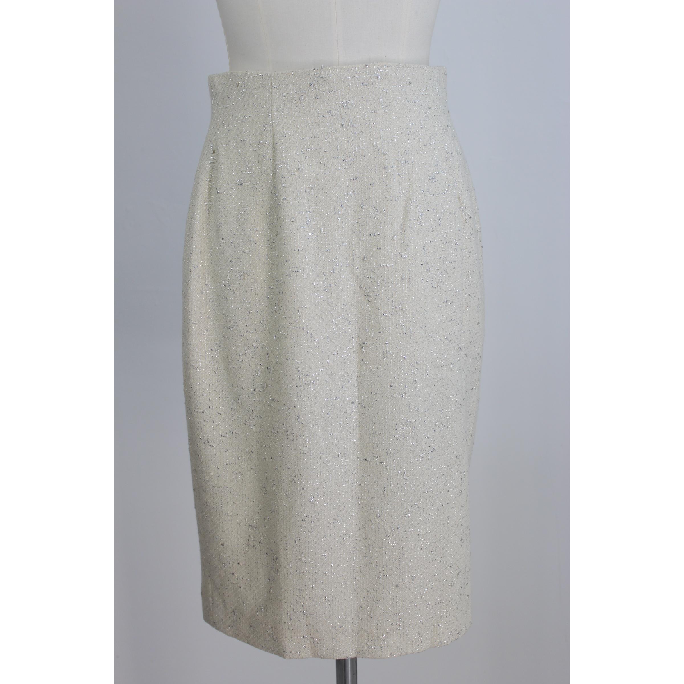 Annalisa Ferro White Silver Wool Cotton Elegant Suit Skirt In New Condition For Sale In Brindisi, Bt