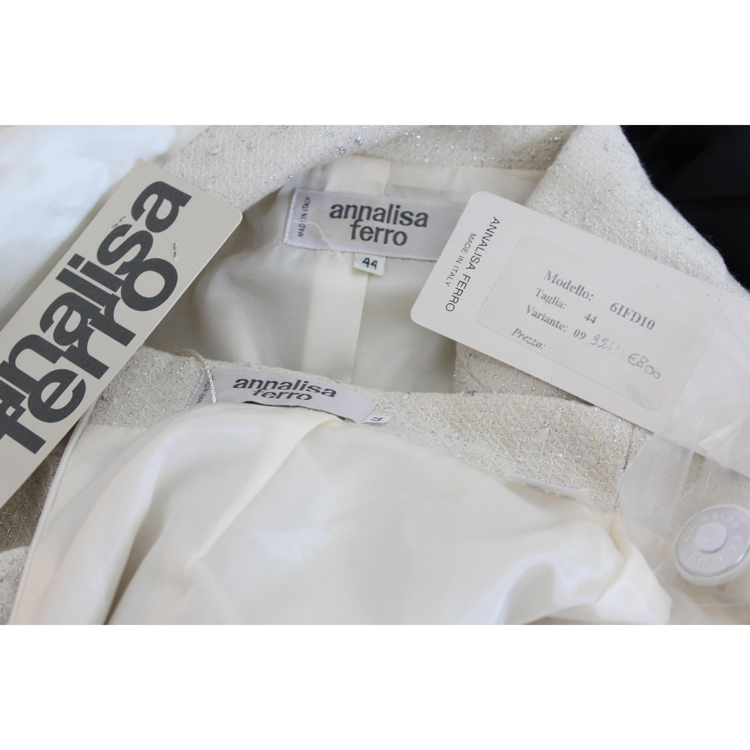 Annalisa Ferro - Jupe de tailleur élégante en laine et coton blanc argenté en vente 3