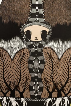 "La Madre", Figurativo, Xilografía, Papel Teñido a Mano