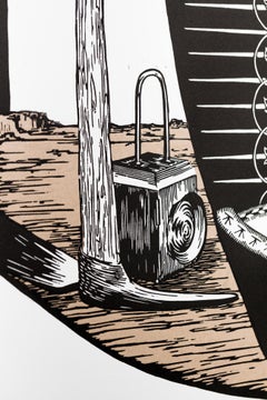 "El Enterrador", Figurativo, Grabado xilográfico sobre papel teñido a mano