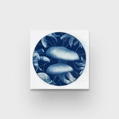 Aquarelle conceptuellement surréaliste sur cyanotype, « Jack o'Lantern Mushrooms, E..."