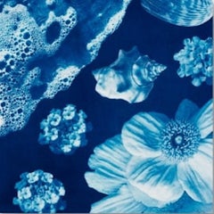 Acuarela surrealista y cianotipia, "Gradiente de agua salada, var 12"