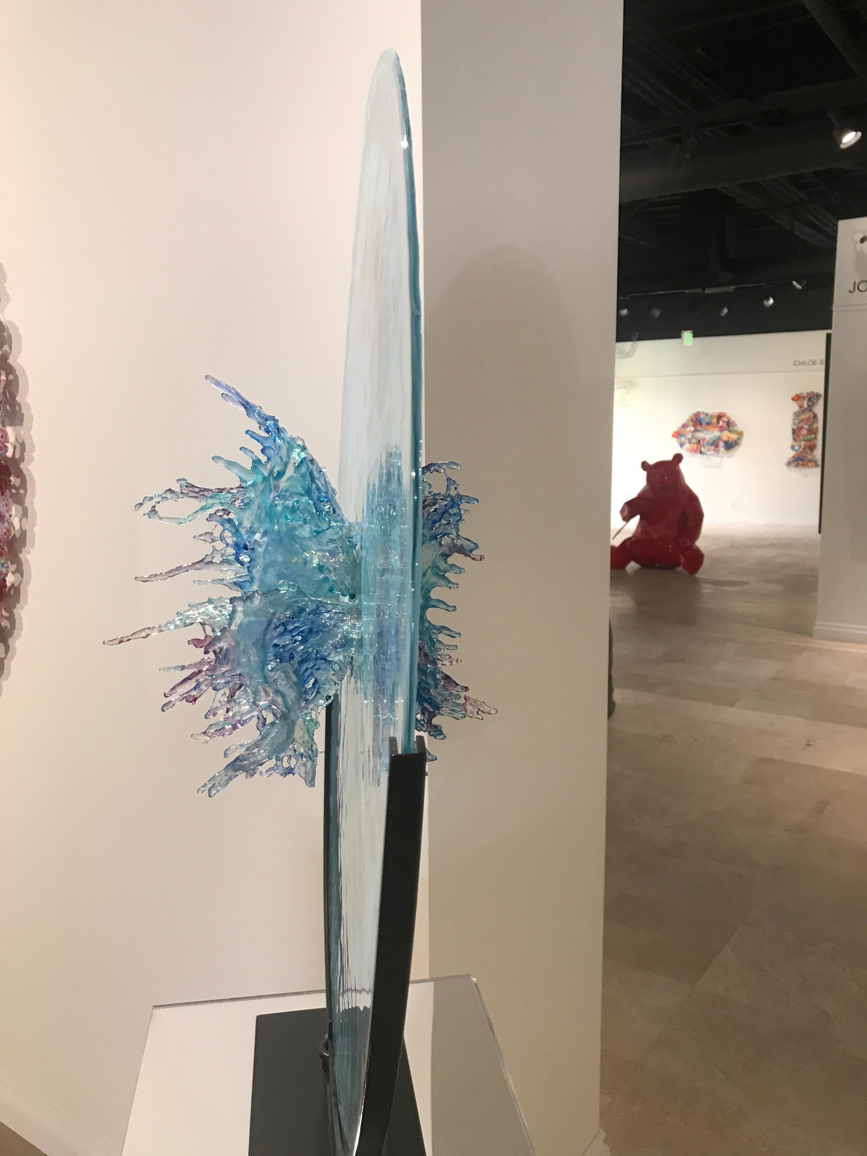 One-of-a-kind, unique artwork
Medium: Murano crystal with matte turquoise resin inlays (on both sides), ink, iron base

About the artist:
Italian artist Annalu's dreamy sculptures enchant onlookers by her incorporation of hyper-realistic splashes of