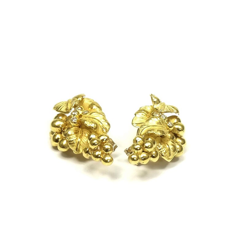 Annamaria Cammilli 18 Karat Gold and Diamond Grape Clip-On Earrings at ...