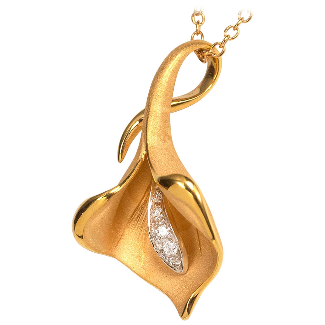 Annamaria Cammilli "Calla" Pendant Necklace with Diamonds in 18K Orange Gold For Sale