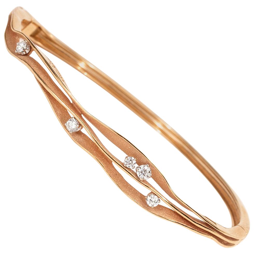 Annamaria Cammilli "Dune" 3 Layer Bracelet with Diamonds in 18 Karat Pink Gold For Sale