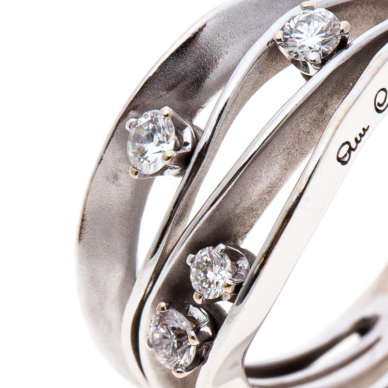 Contemporary Annamaria Cammilli Dune 4 Diamonds 18k White Gold Ring Size 54