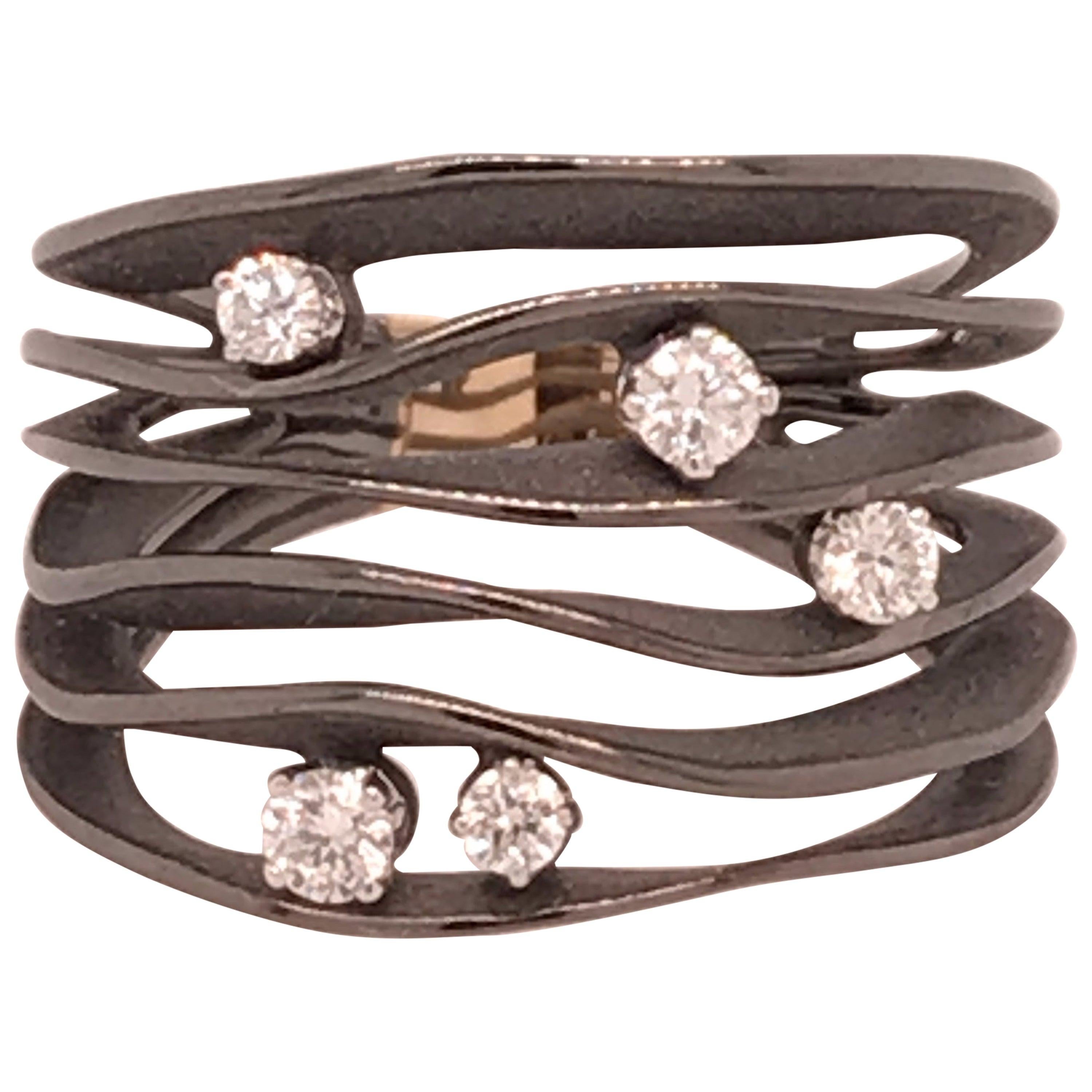 For Sale:  Annamaria Cammilli "Dune" Ring with Five Diamonds in 18 Karat Black Lava Gold