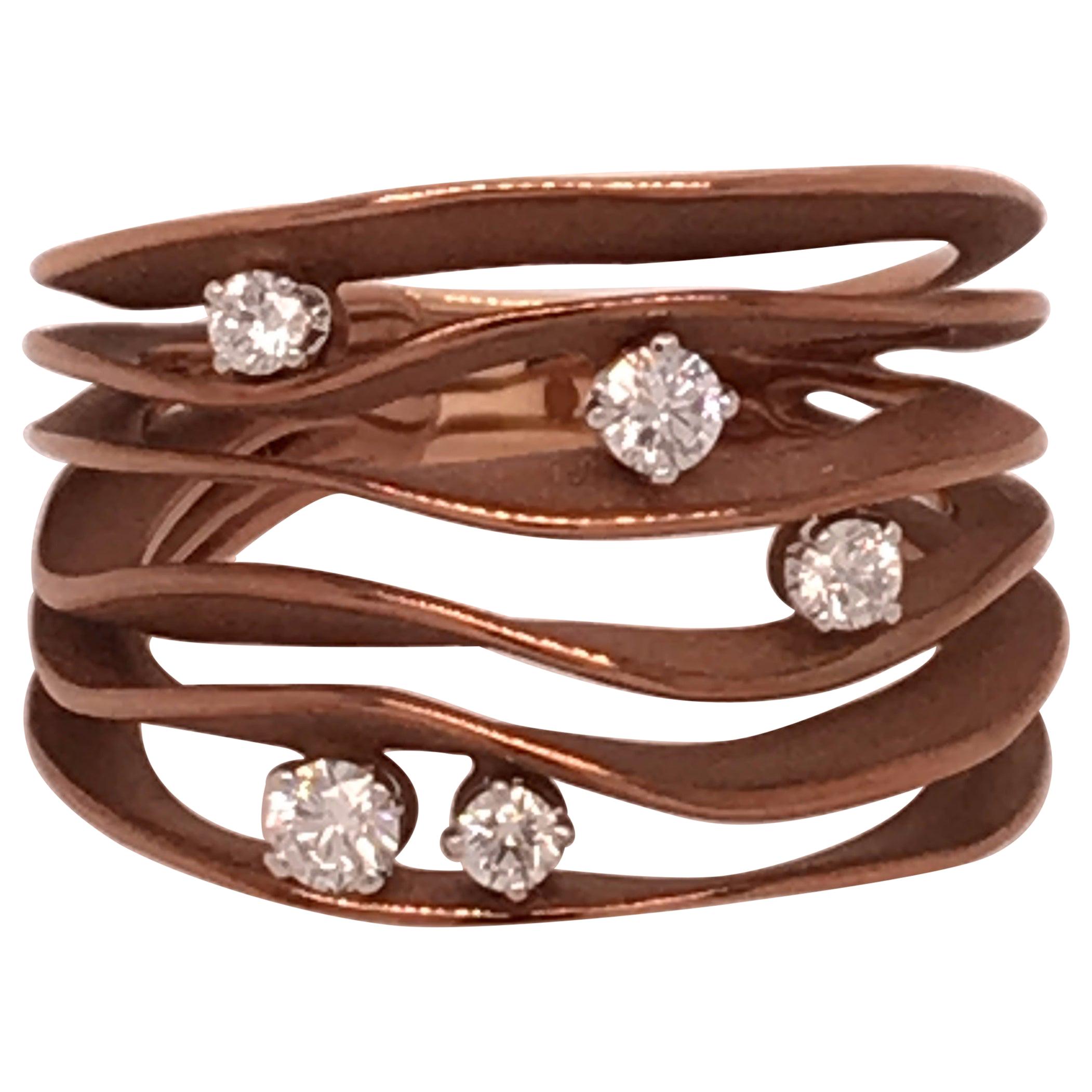 For Sale:  Annamaria Cammilli "Dune" Ring with Five Diamonds in 18K Brown Chocolate Gold