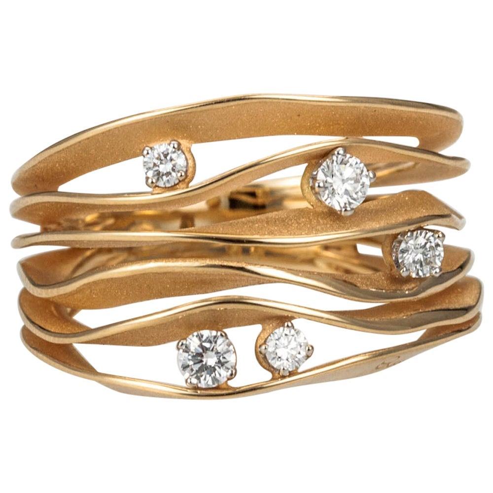For Sale:  Annamaria Cammilli "Dune" Ring with Five Diamonds in 18k Orange Apricot Gold