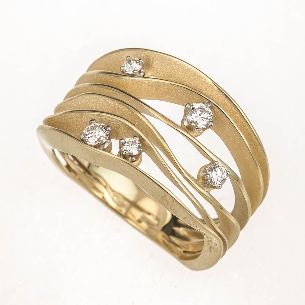 For Sale:  Annamaria Cammilli Dune Ring with Five Diamonds in 18k Yellow Lemon Bamboo Gold 10