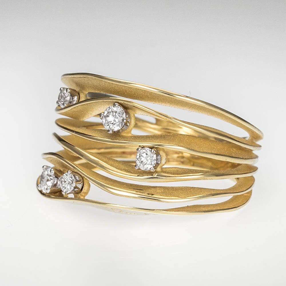 For Sale:  Annamaria Cammilli Dune Ring with Five Diamonds in 18k Yellow Lemon Bamboo Gold 2