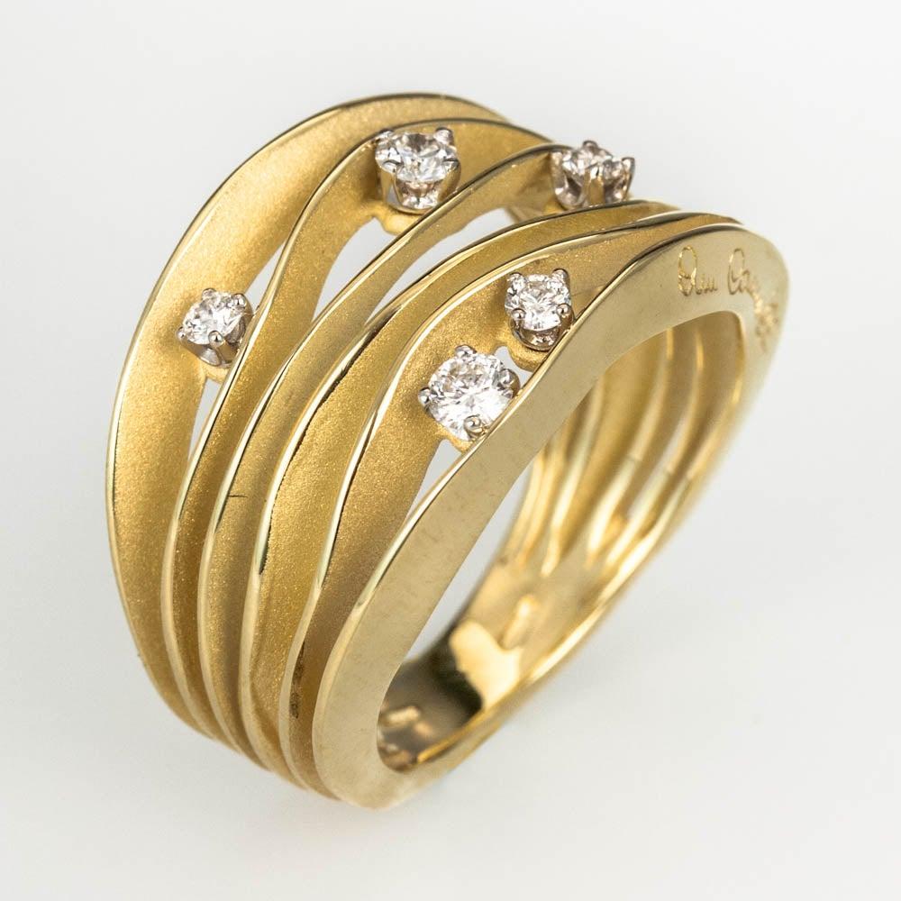For Sale:  Annamaria Cammilli Dune Ring with Five Diamonds in 18k Yellow Lemon Bamboo Gold 5