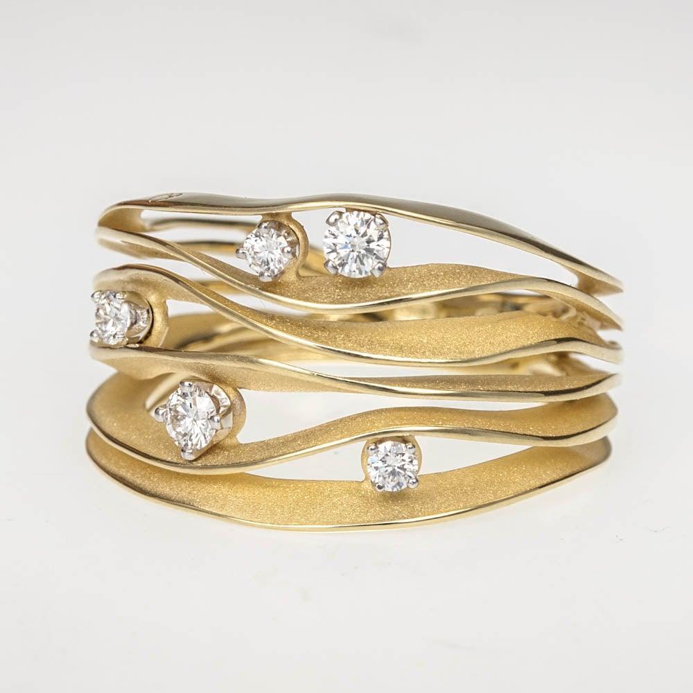 For Sale:  Annamaria Cammilli Dune Ring with Five Diamonds in 18k Yellow Lemon Bamboo Gold 6