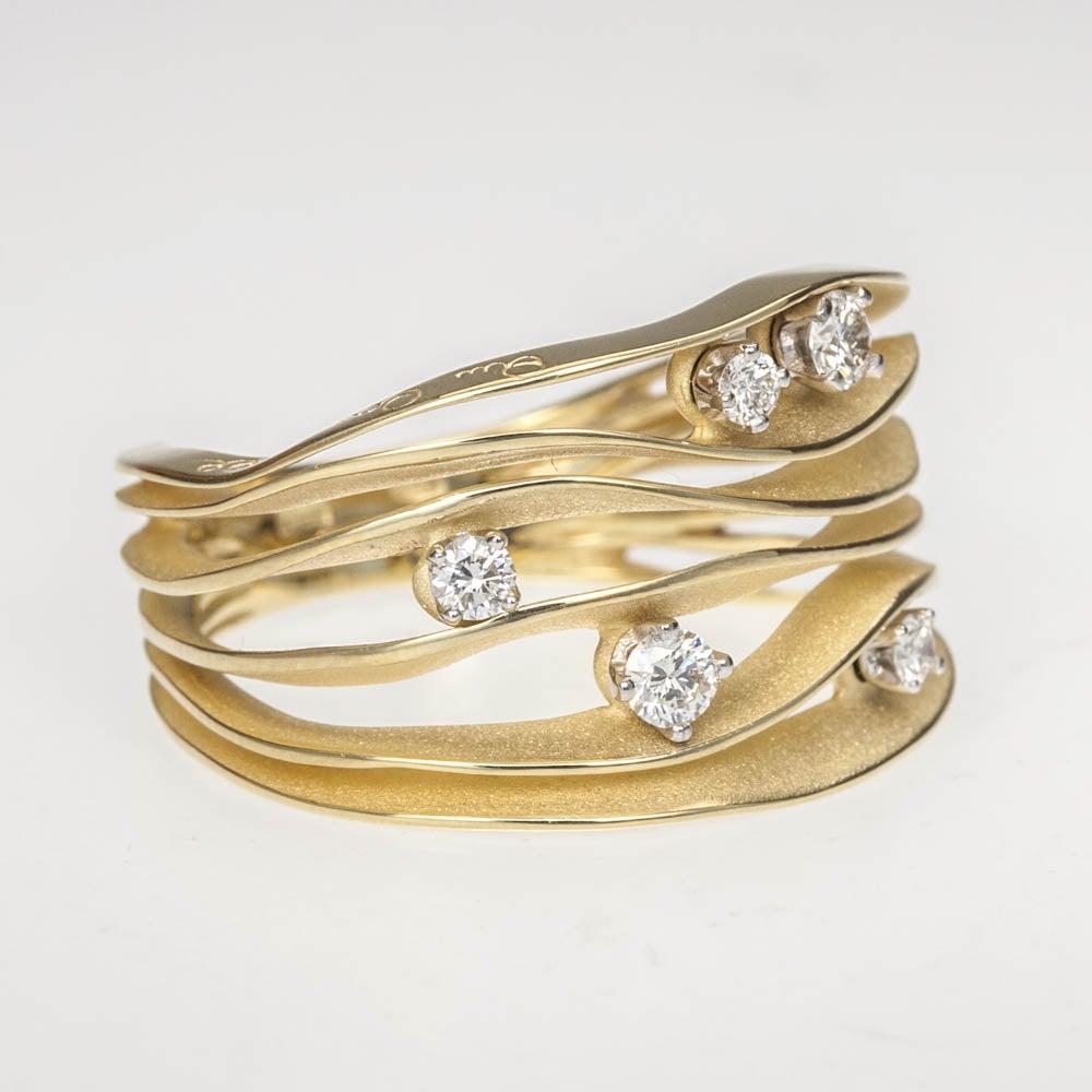 For Sale:  Annamaria Cammilli Dune Ring with Five Diamonds in 18k Yellow Lemon Bamboo Gold 8