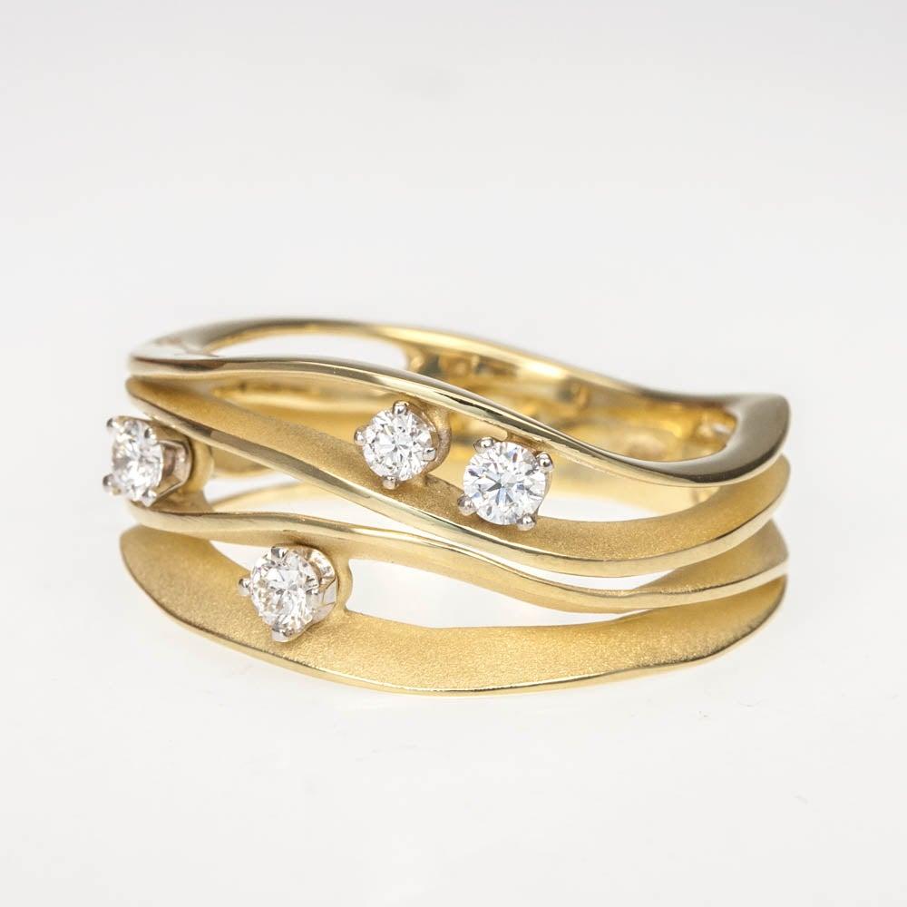 For Sale:  Annamaria Cammilli Dune Ring with Four Diamonds in 18 Karat Lemon Bamboo Gold 2