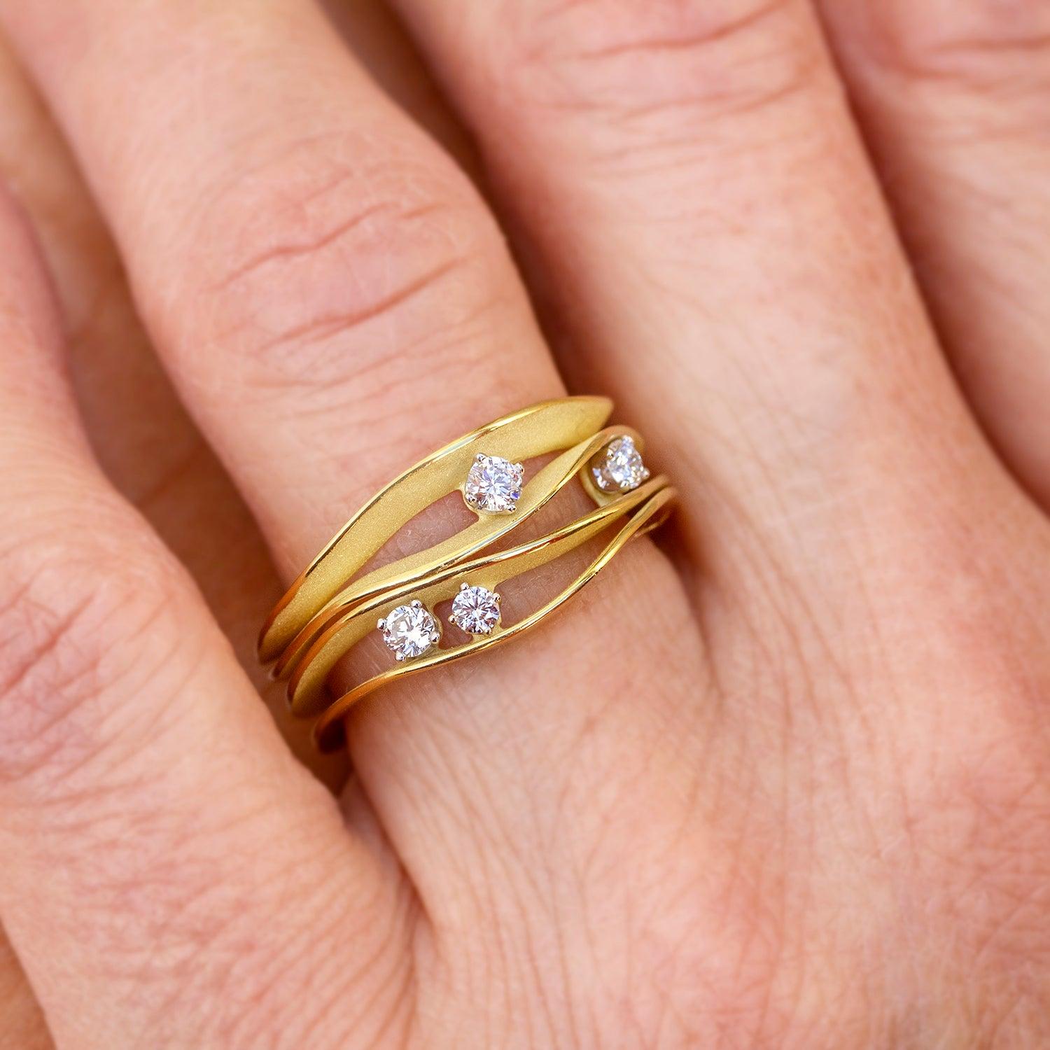 For Sale:  Annamaria Cammilli Dune Ring with Four Diamonds in 18 Karat Lemon Bamboo Gold 5