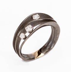 Annamaria Cammilli "Dune" Ring with Three Diamonds in 18 Karat Black Lava Gold