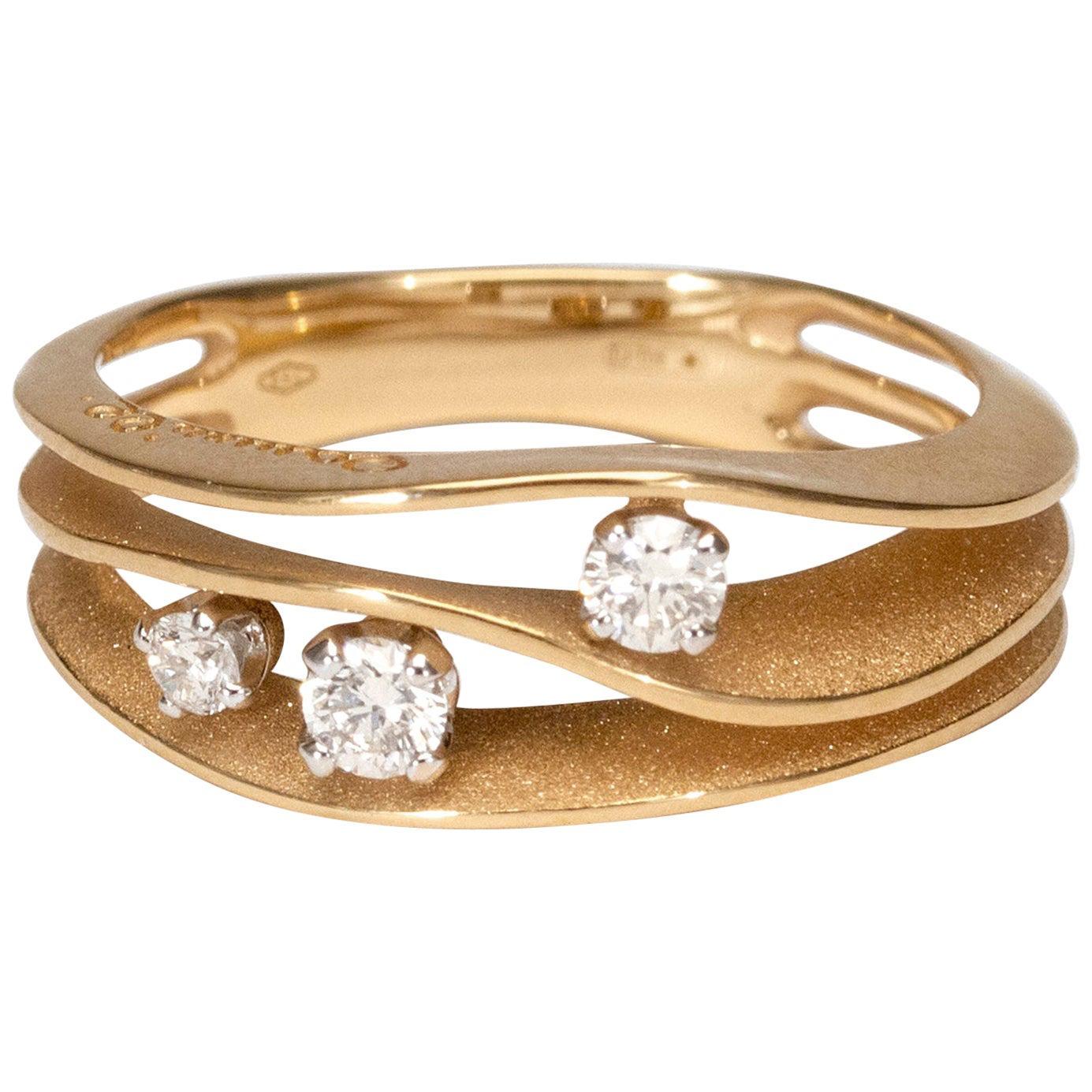 For Sale:  Annamaria Cammilli "Dune" Ring with Three Diamonds in 18 Karat Sunrise Gold