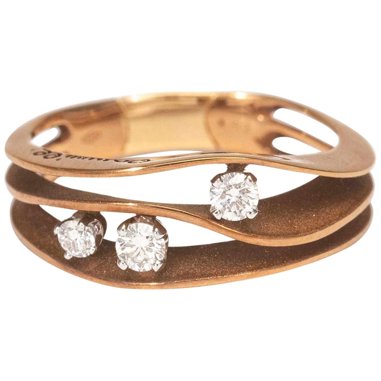 Annamaria Cammilli "Dune"" Ring mit drei Diamanten in 18 Karat braunem Schokoladengold