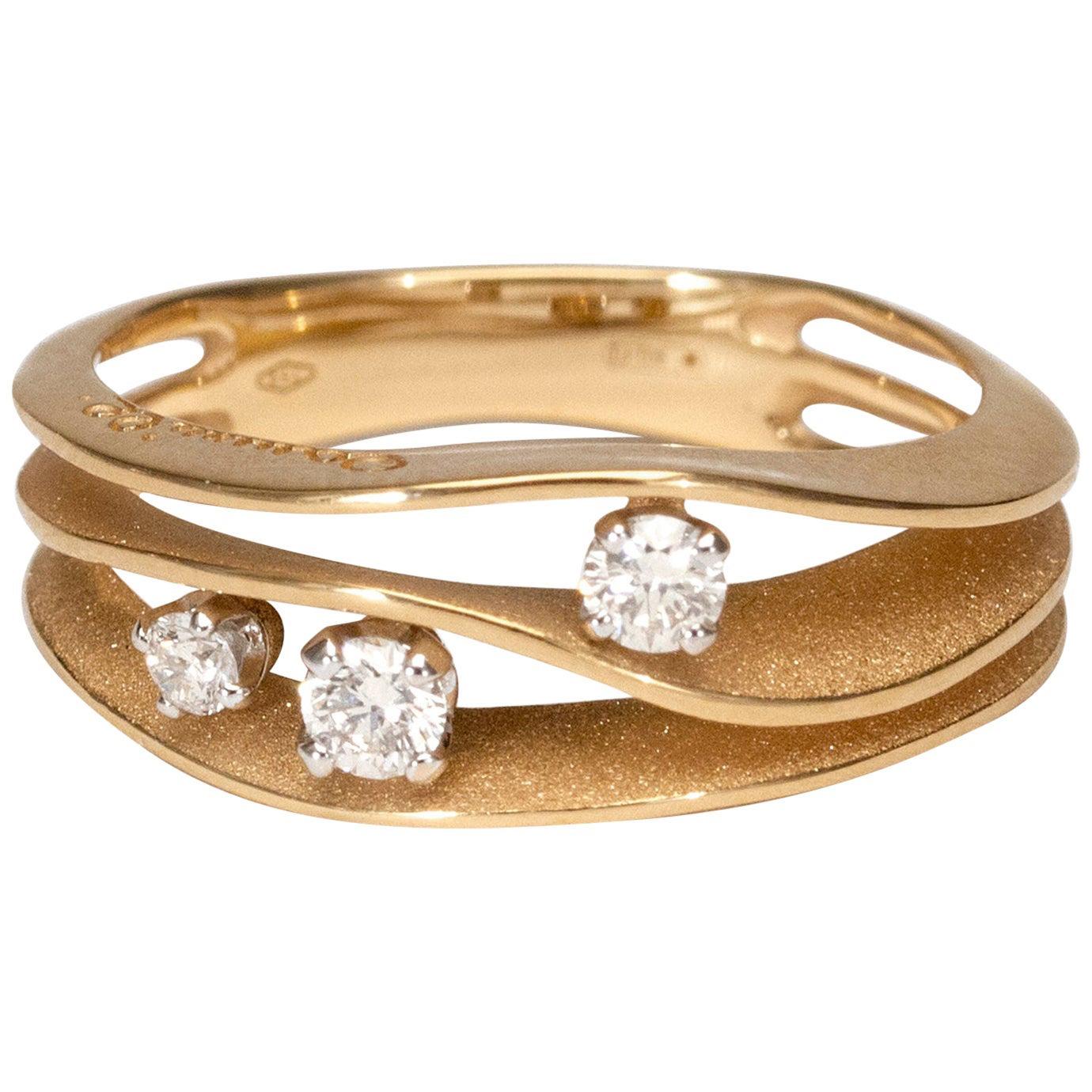For Sale:  Annamaria Cammilli "Dune" Ring with Three Diamonds in 18k Orange Apricot Gold
