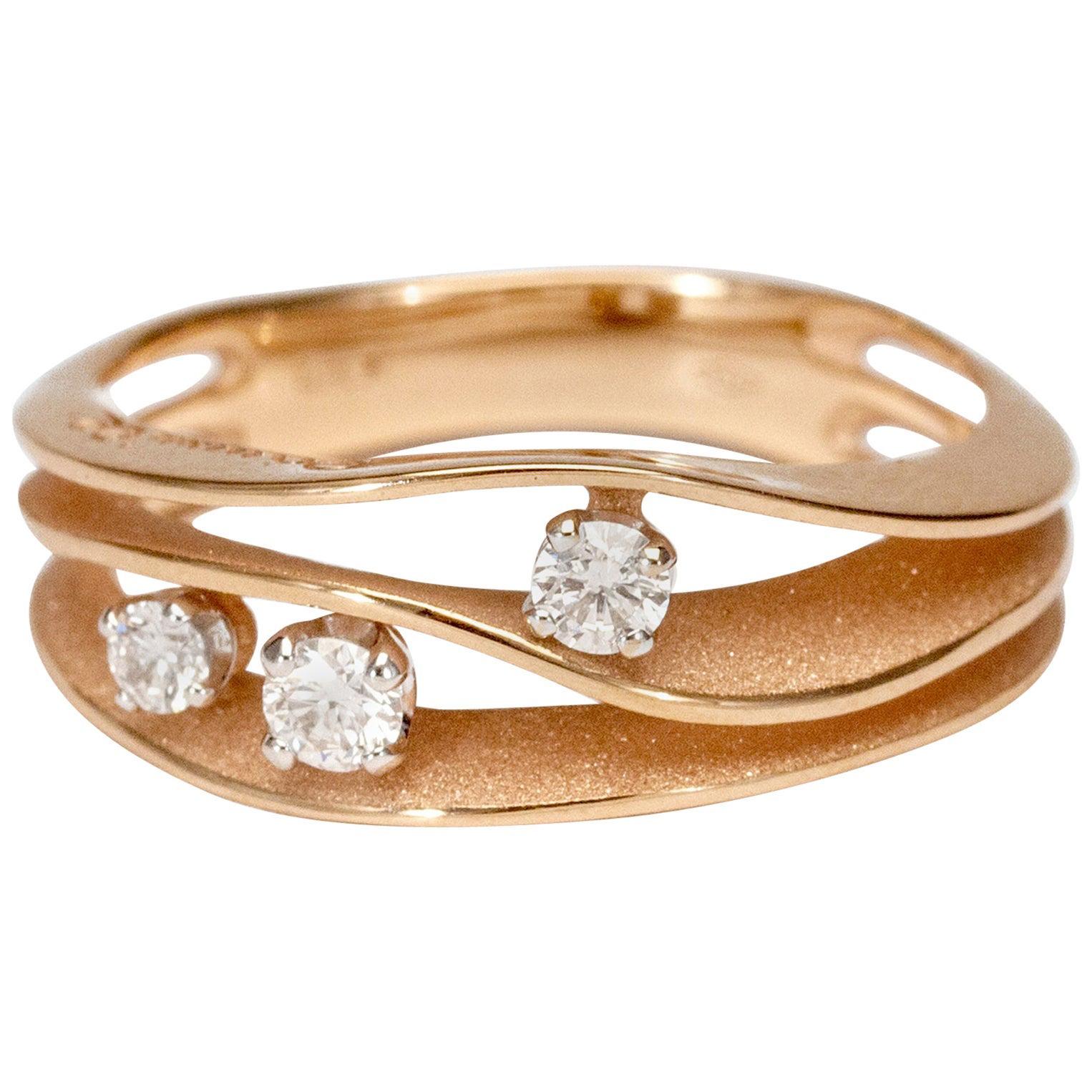 Annamaria Cammilli "Dune" Ring with Three Diamonds in 18k Pink Champagne Gold