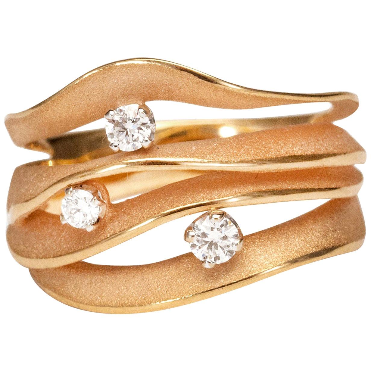 For Sale:  Annamaria Cammilli "Dune Royal" Ring with Diamonds in 18 Karat Champagne Gold