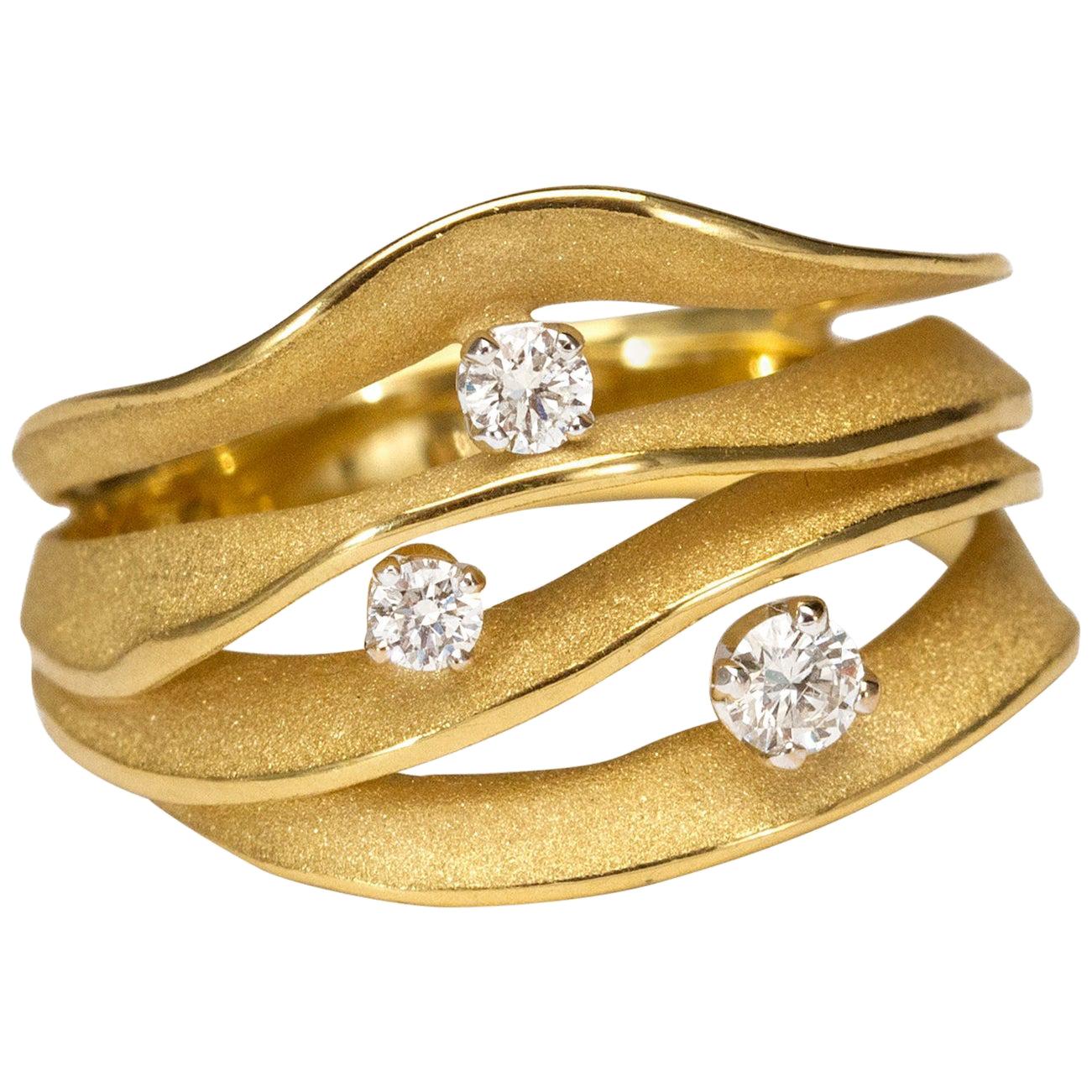For Sale:  Annamaria Cammilli "Dune Royal" Ring with Diamonds in 18 Karat Lemon Bamboo