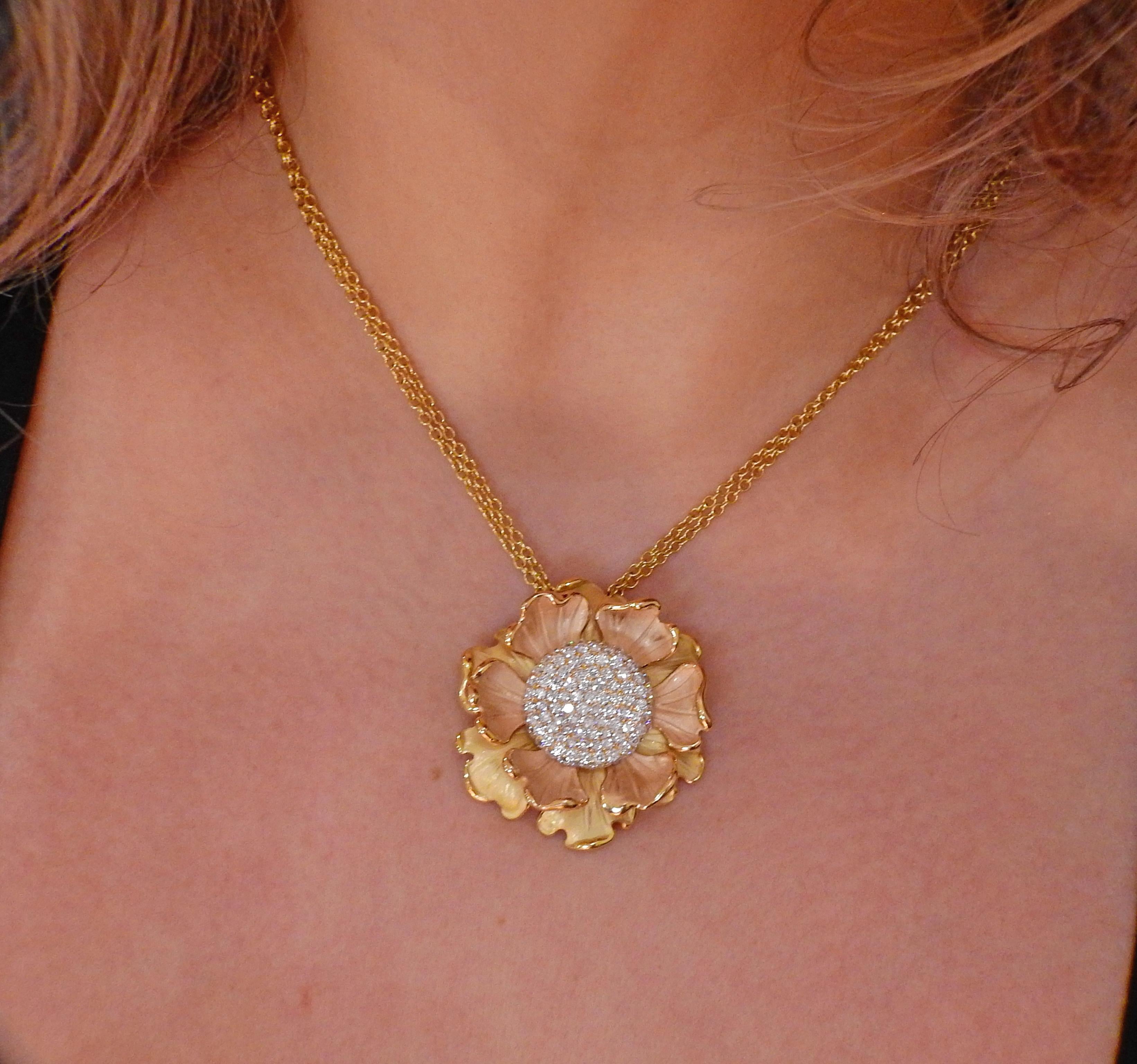 Women's Annamaria Cammilli Lirika Diamond Gold Flower Pendant Necklace