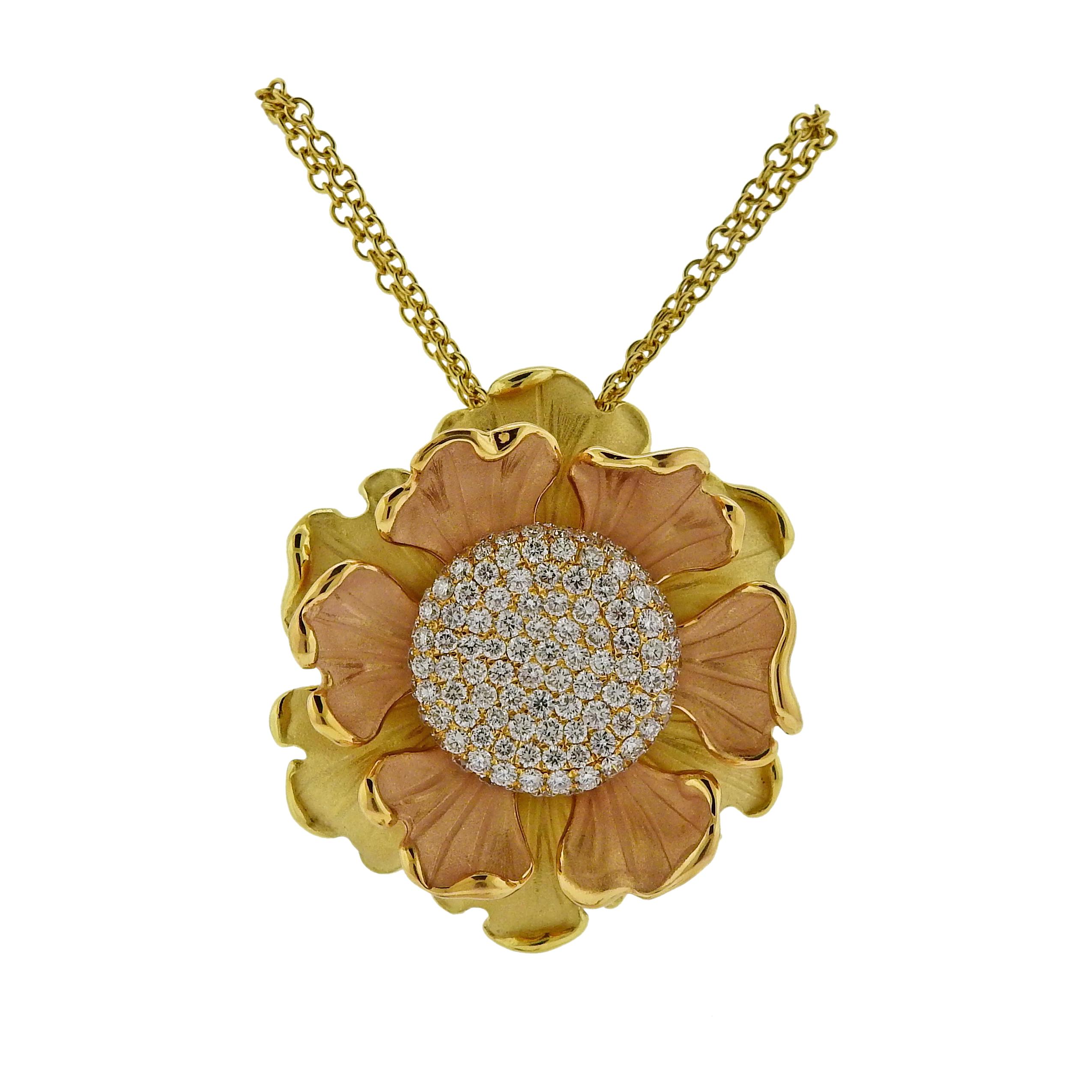 Annamaria Cammilli Lirika Diamond Gold Flower Pendant Necklace