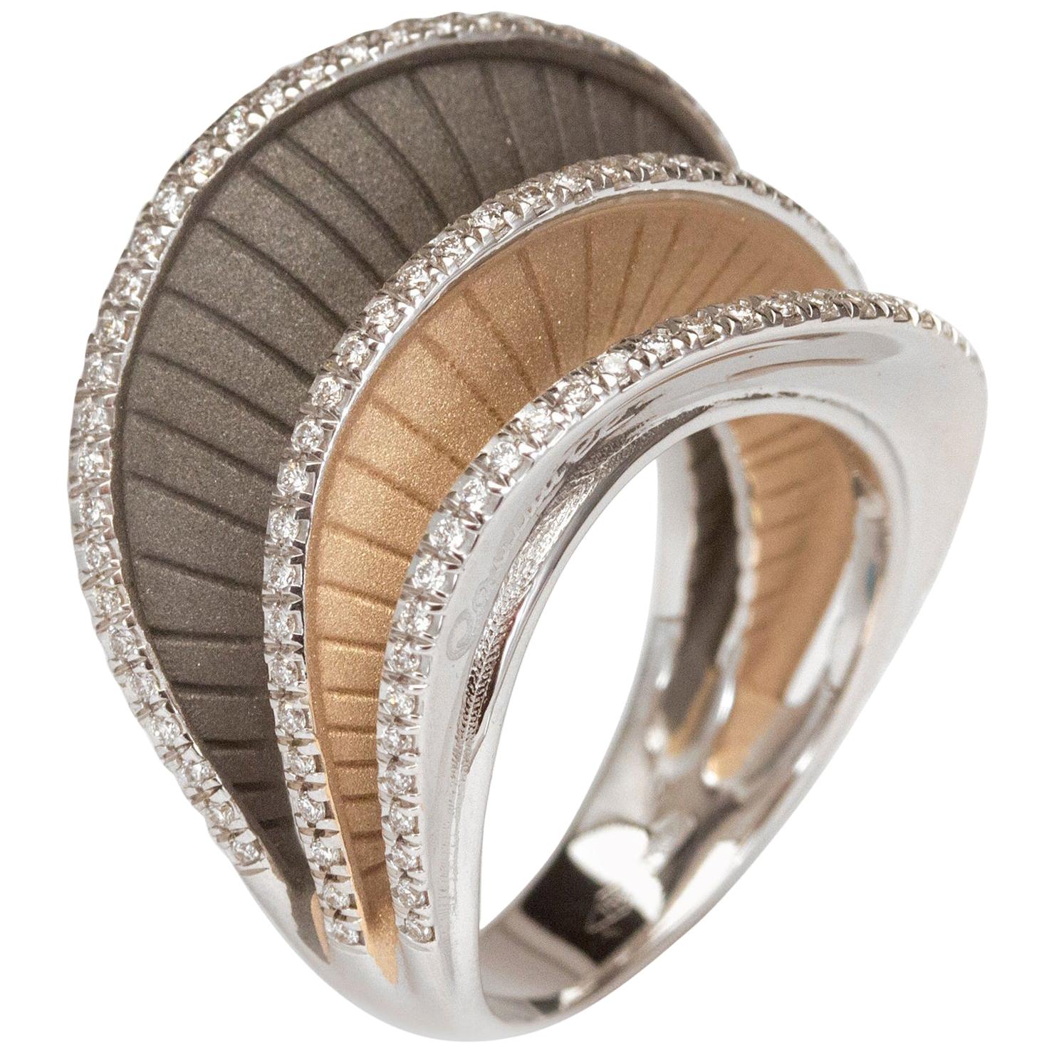 For Sale:  Annamaria Cammilli "Regina" Ring with Diamonds in Three Colors of 18 Karat Gold