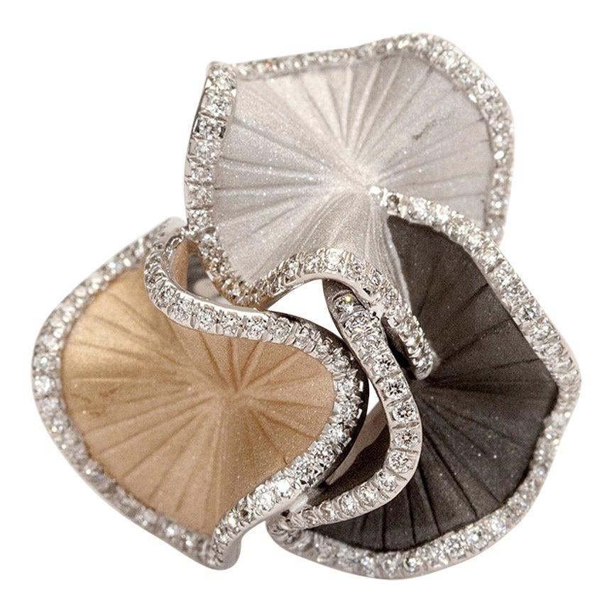 For Sale:  Annamaria Cammilli "Sultana" Ring with Diamonds in Three Colors of 18 Karat Gold