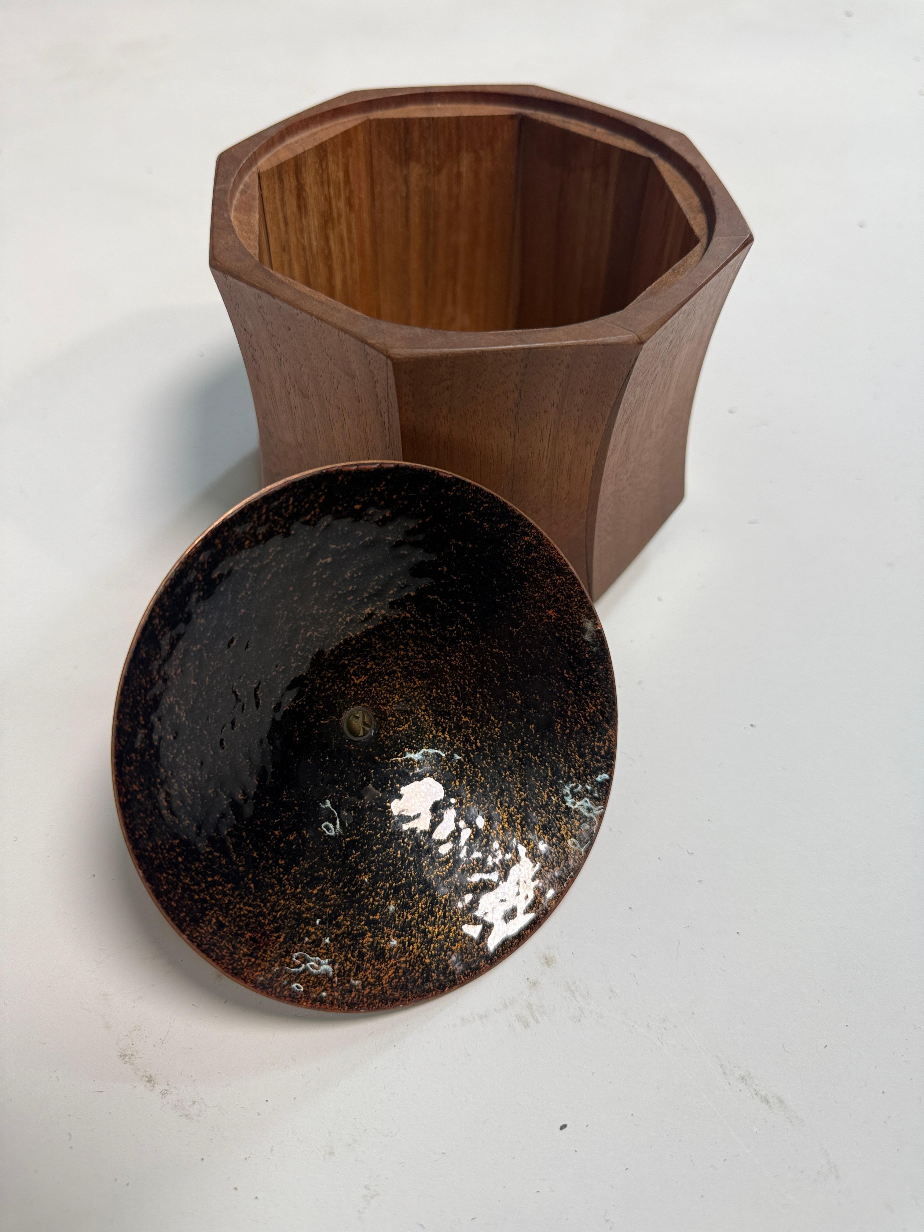 Annamarie Davidson Copper Enamel Plate & Lidded Wood Bowl – For Sale 7