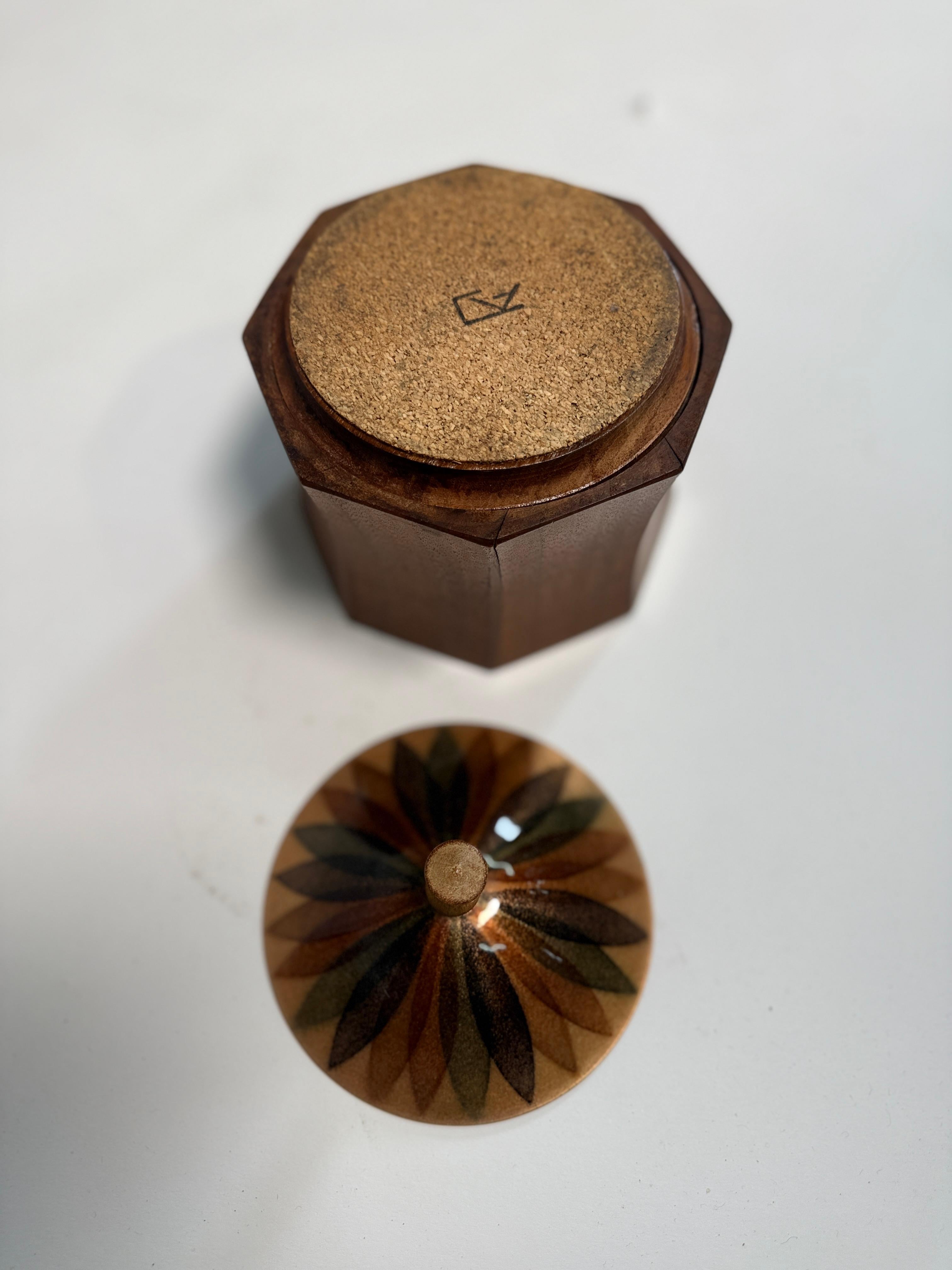 Annamarie Davidson Copper Enamel Plate & Lidded Wood Bowl – For Sale 9