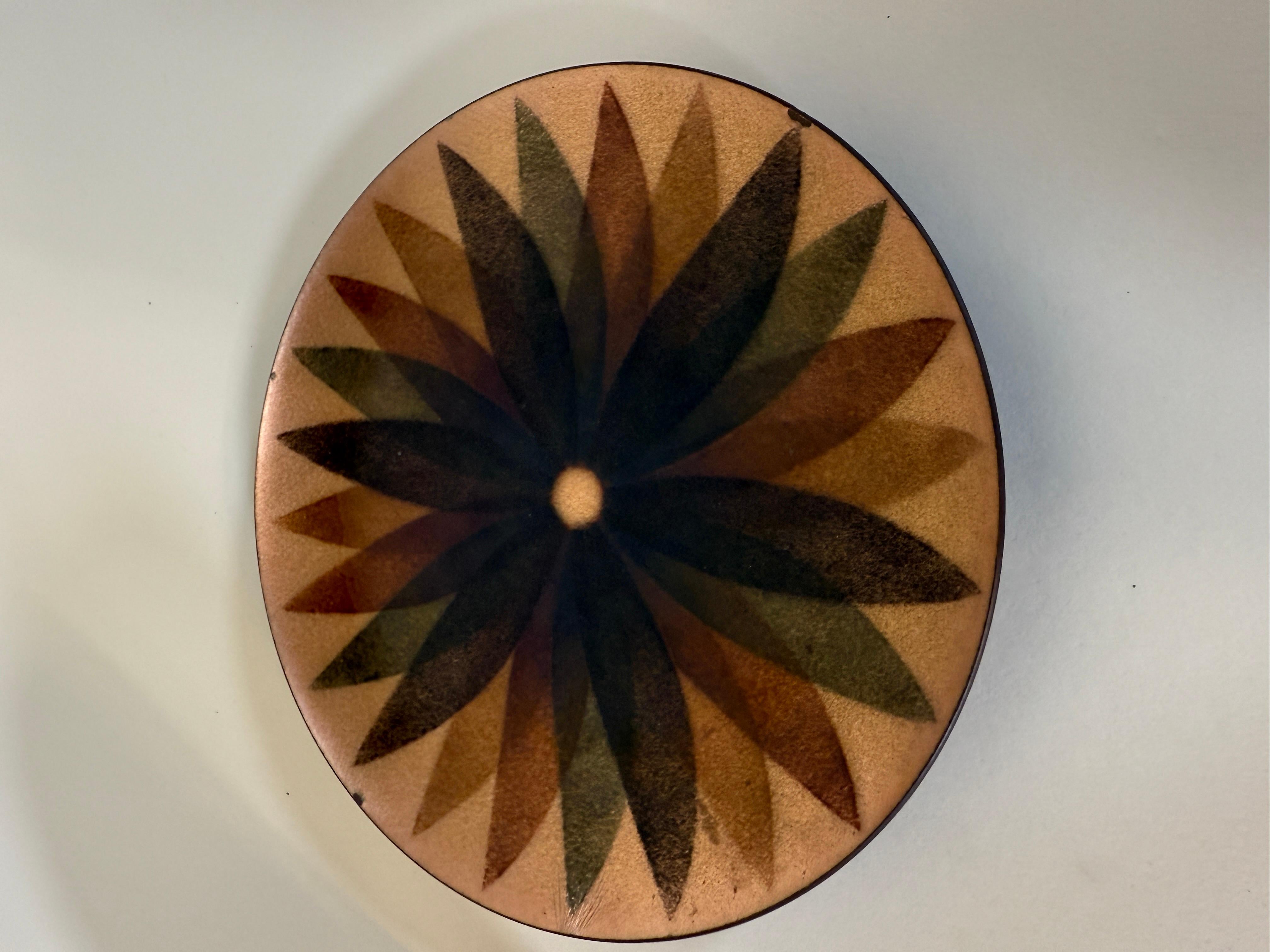American Craftsman Annamarie Davidson Copper Enamel Plate & Lidded Wood Bowl – For Sale