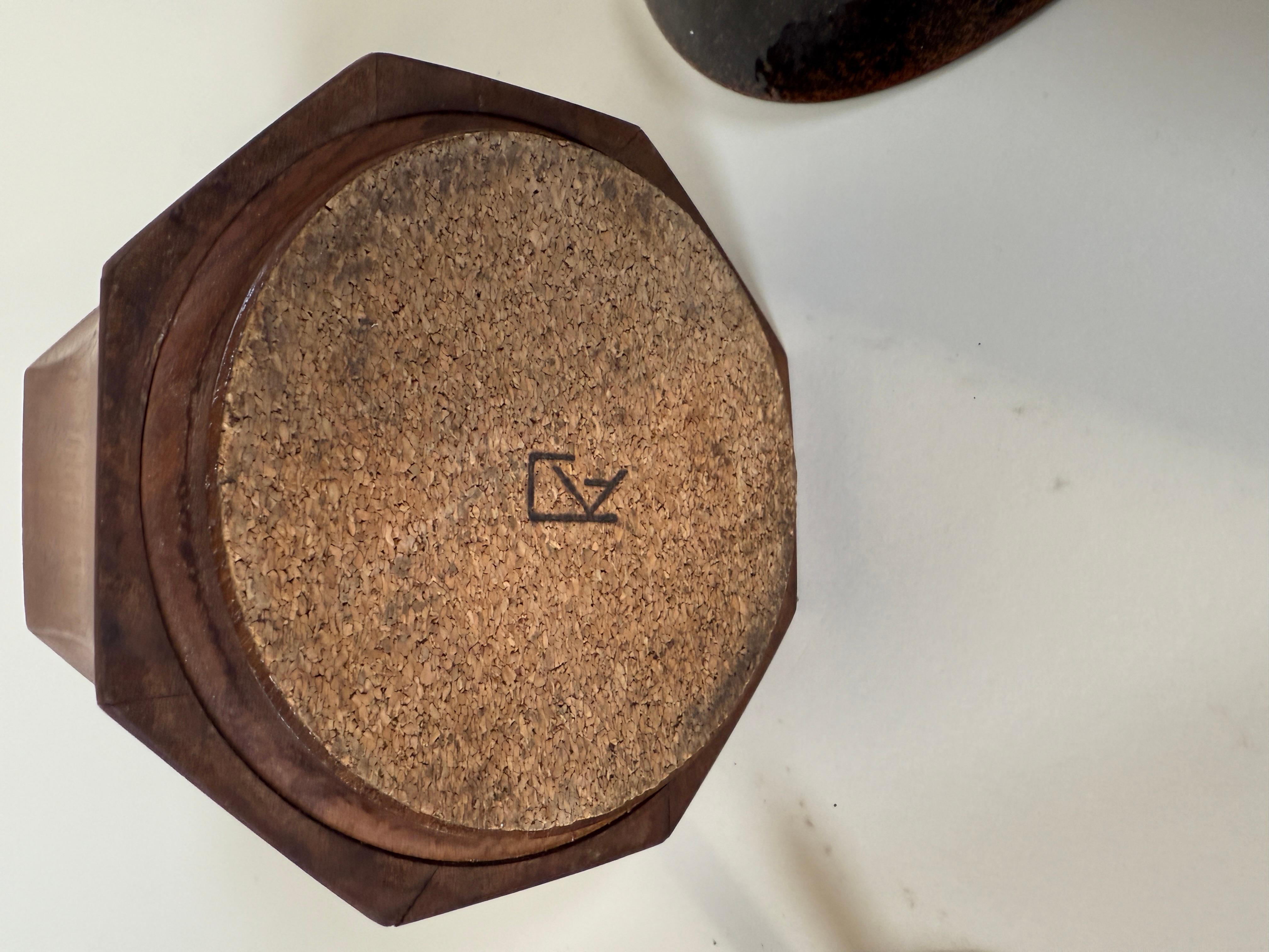 American Annamarie Davidson Copper Enamel Plate & Lidded Wood Bowl – For Sale