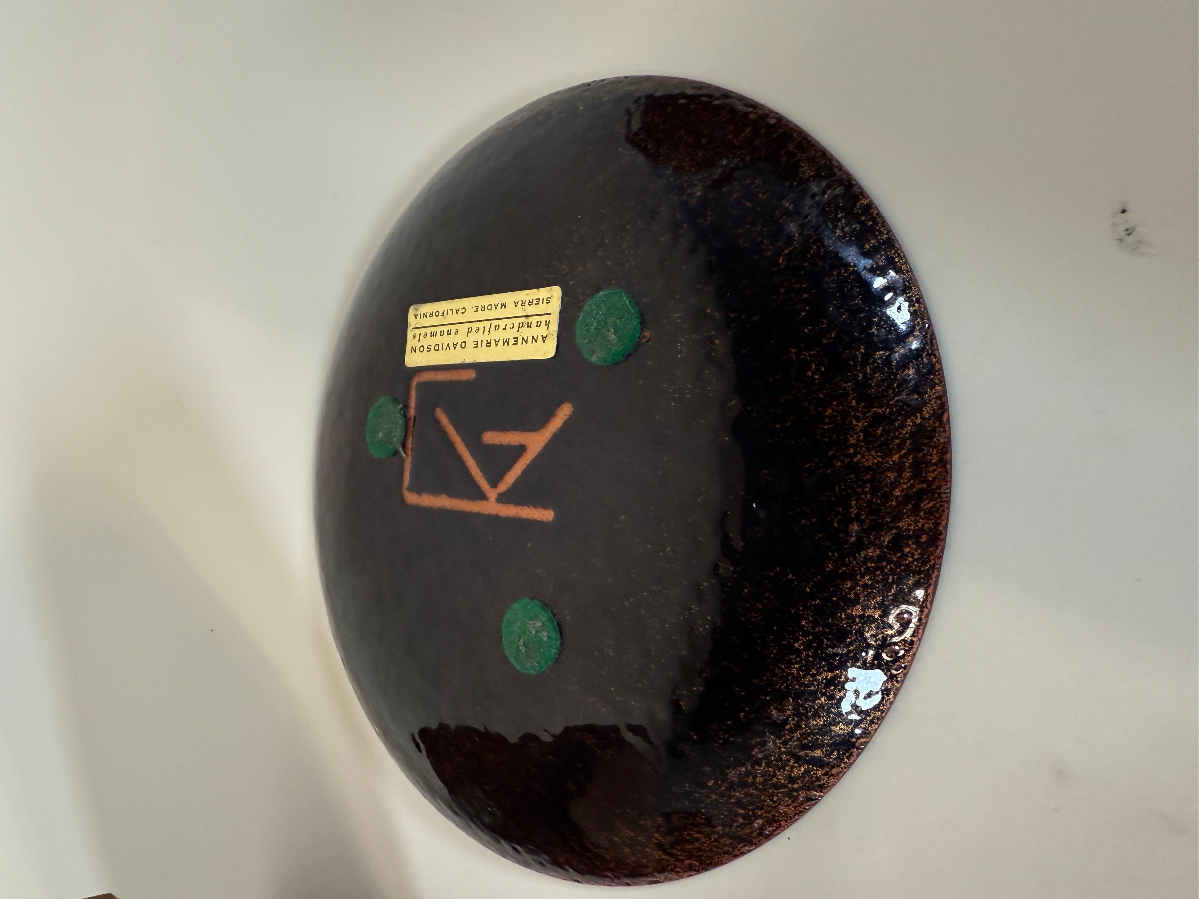 Annamarie Davidson Copper Enamel Plate & Lidded Wood Bowl – In Good Condition For Sale In San Diego, CA