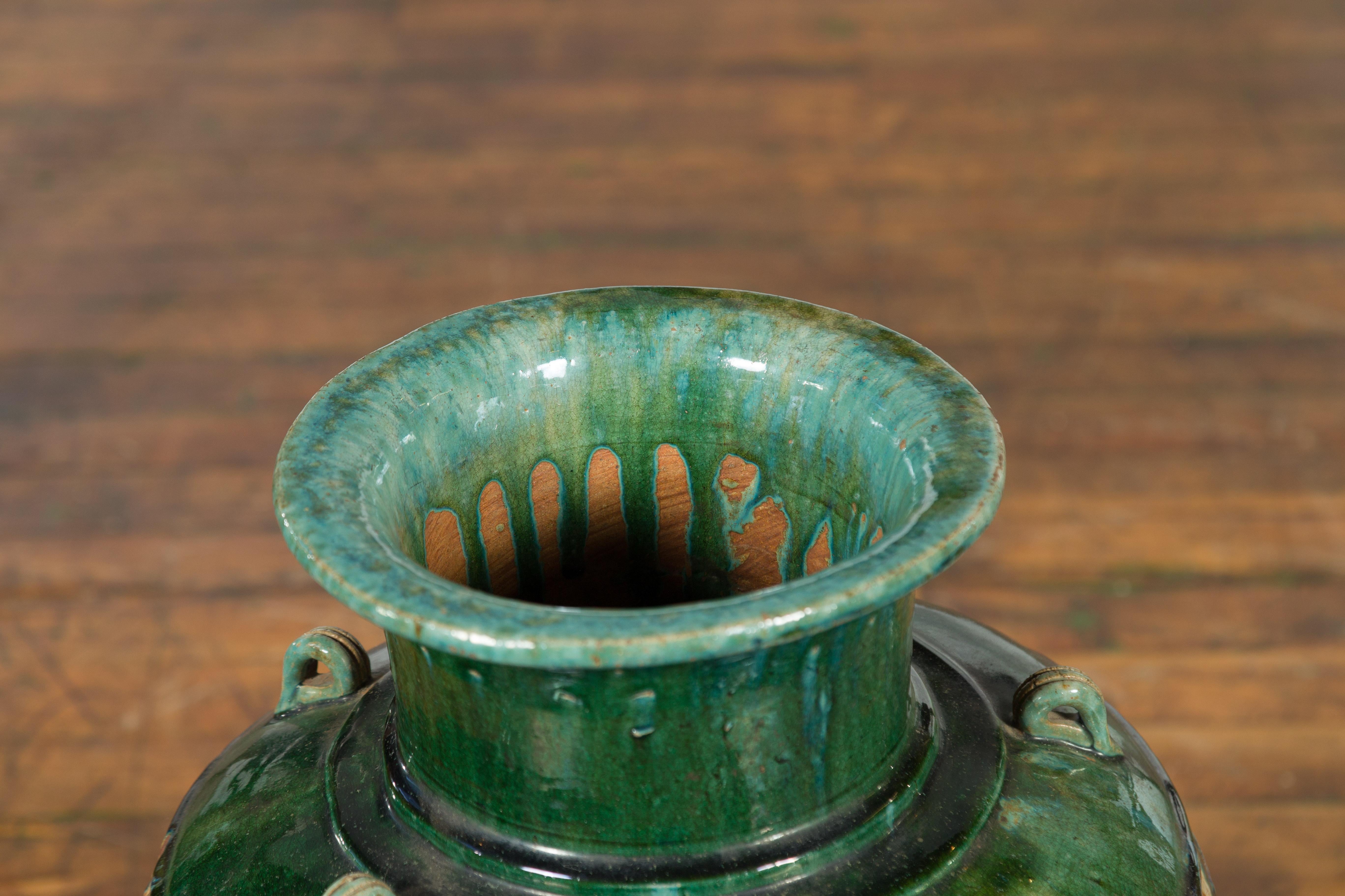 Annamese 17th Century Green Glazed Water Jar with Raised Dragon Motifs 6